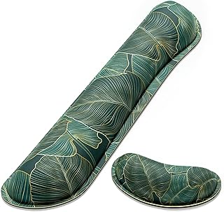 Dapesuom Enlarge Keyboard Wrist Rest Pad,Memory Foam Set Wrist Cushion Support for Easy Typing & Pain Relief,Mouse Wrist Pad, Anti-Slip Wrist Support for Gaming,Computer, Laptop, Office, Green Leaf