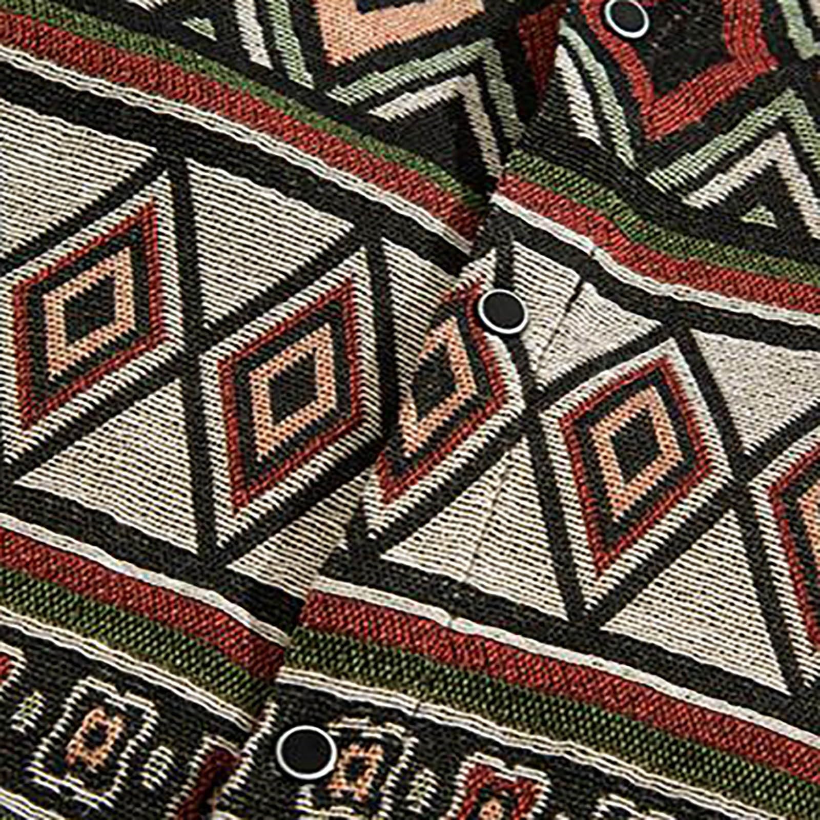 Camicia a maniche lunghe da uomo, jacquard, a maniche lunghe, motivo azteco, per il tempo libero, vintage, per attività all'aperto, business, casual, traspirante, giacca