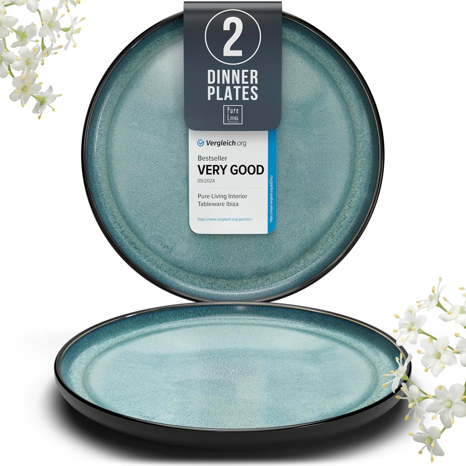 Chic Ibiza-Inspired Petrol Blue Stoneware Plates - Set of 2, Dishwasher &...