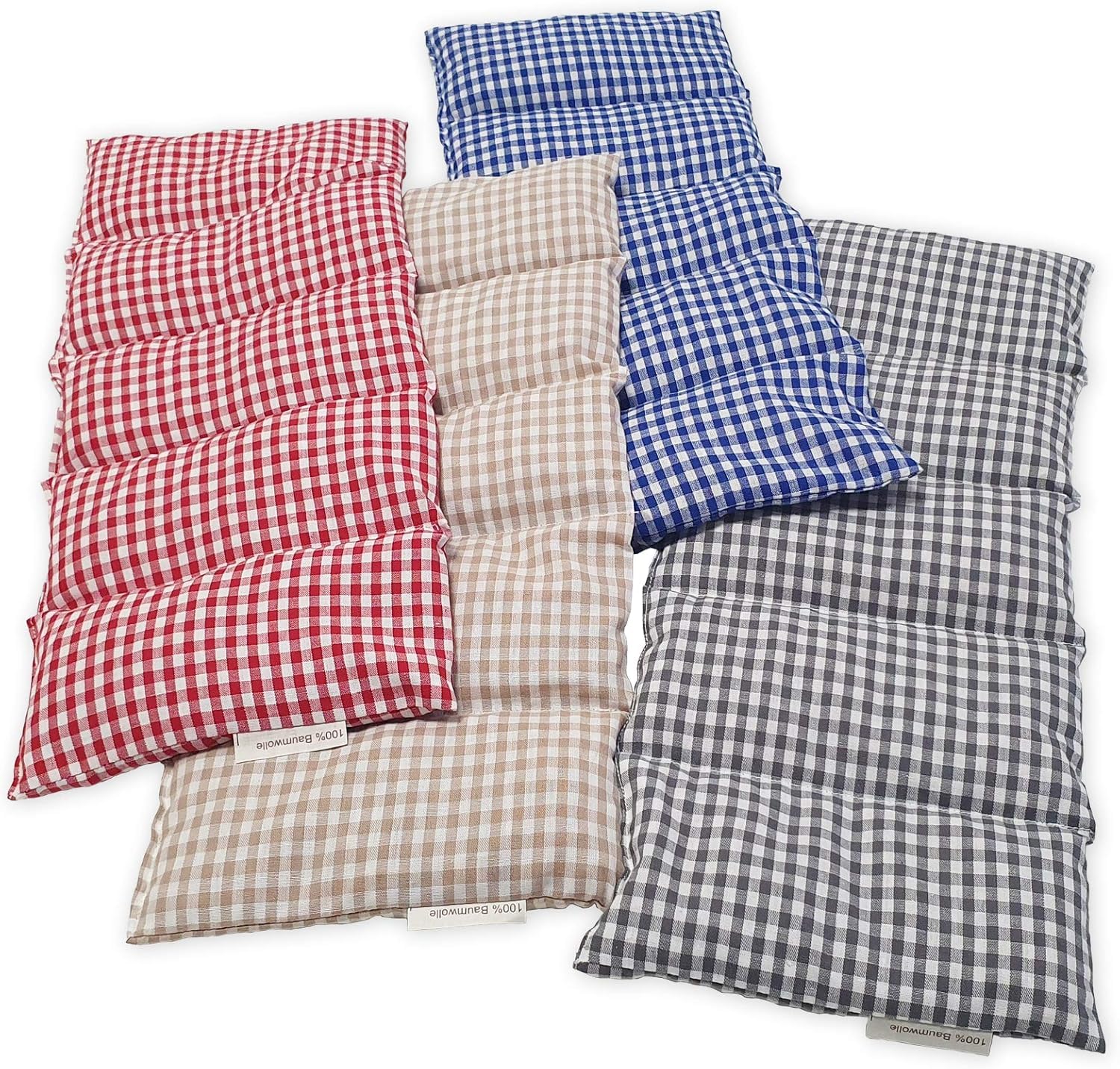 Almohada Termica 50x20 cm - Relleno: 800 Gramos de Huesos de Cereza. Forro: 100% Algodón - Cojín de Calor y Frio (azul a cuadros)