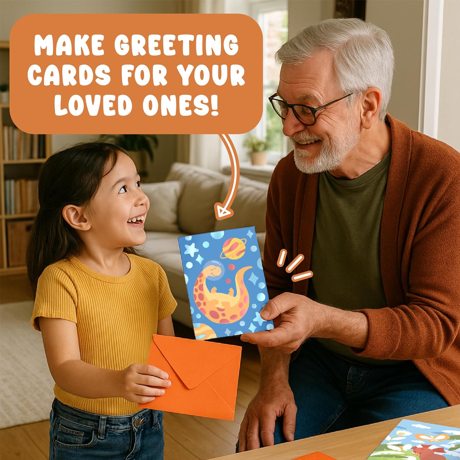 BINCA Wonderfoil Art Kit - Dinos & Dragons, DIY Foil Stickers & Greeting Cards, Mess-Free Craft Activity for Kids, Includes 12 Cards for Gifting, Gift for Boys & Girls Ages 4-8