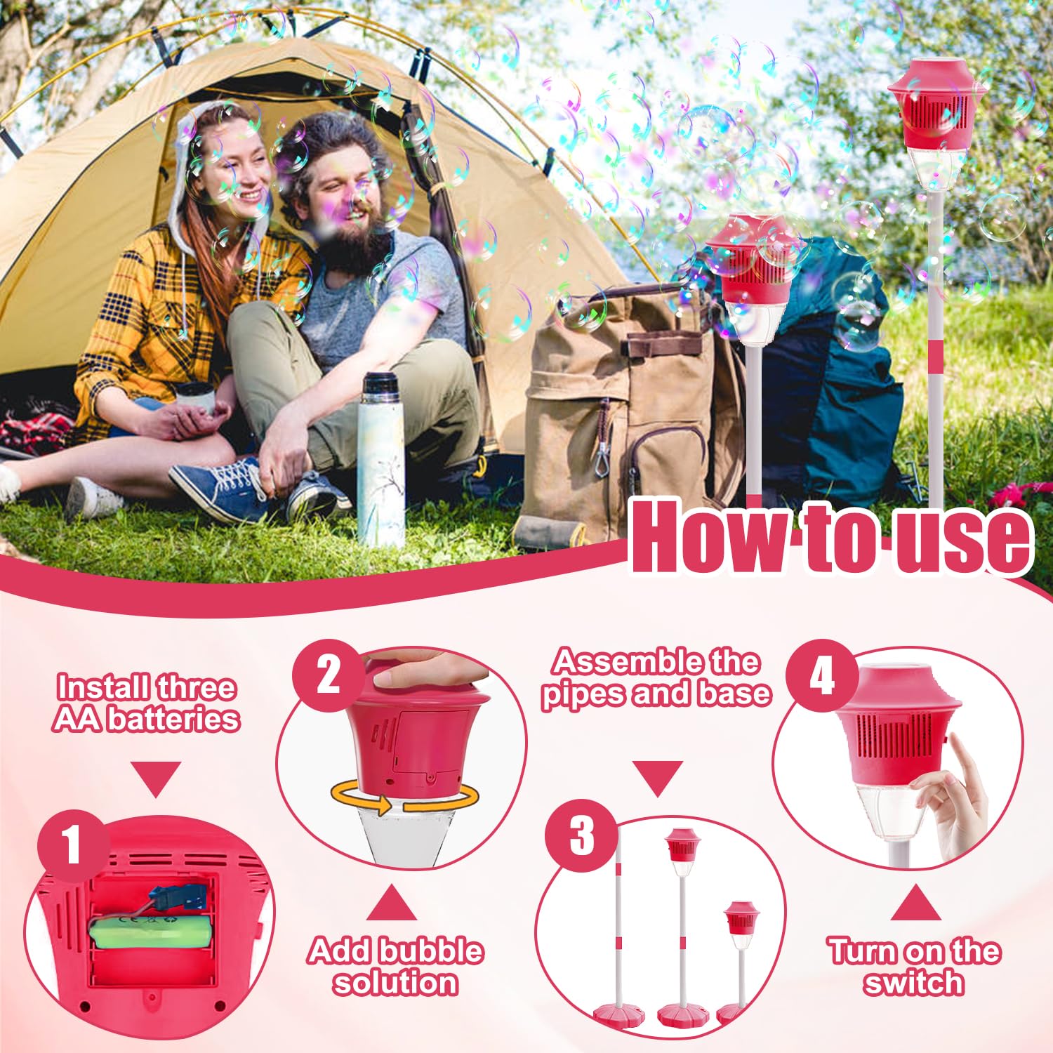 Standing Bubble Machine Lamp, Macchina per Bolle di Sapone per Bambini, Bubble Makers per Bambini con Bolle, Sparabolle di Sapone, Bubble Torch, Lampada per macchina bolla in piedi, per Giardino Festa