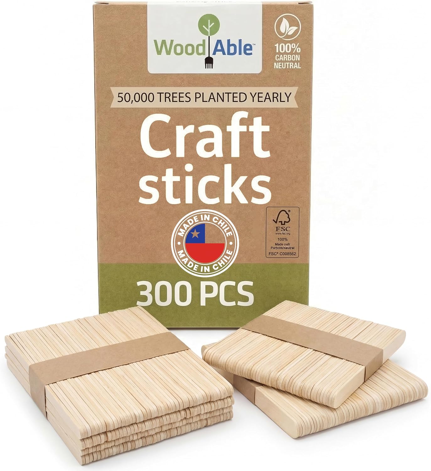 Craft Sticks, Popsicle Sticks 300 Pack, 4.5-Inch Natural Wood