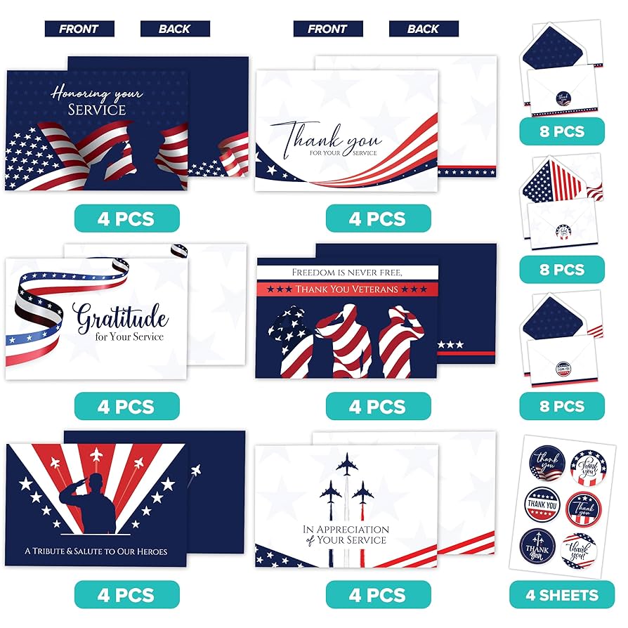 amazon-com-decorably-24-pack-6x4in-patriotic-note-cards-with-envelopes-stickers-6-patriotic-designs-thank-you-veterans-cards-with-printed-message-inside-office-products for Free Printable Thank You For Your Service Cards Amazon.com : Decorably 24 Pack 6x4in Patriotic Note Cards with Envelopes & Stickers, 6 Patriotic Designs Thank You Veterans Cards with Printed Message Inside : Office Products for Free Printable Thank You For Your Service Cards