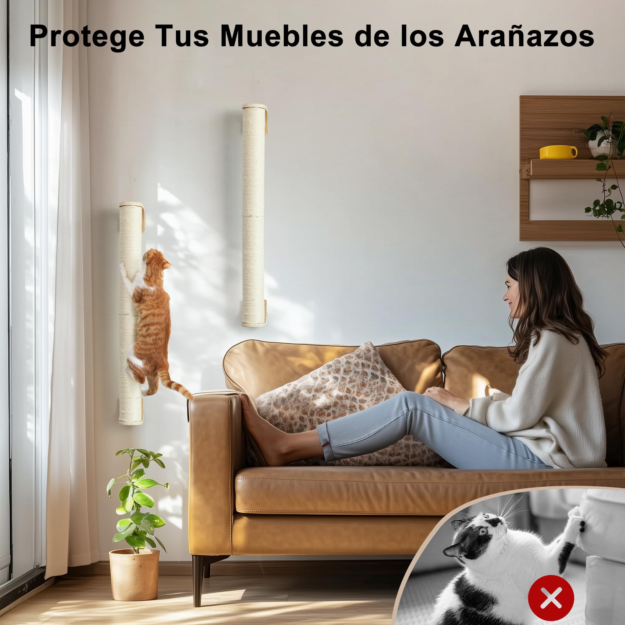 FUKUMARU Poste rascador para Gatos de Pared, rascador de 71 cm para Montaje en Pared, rascador de Pared Estable de sisal