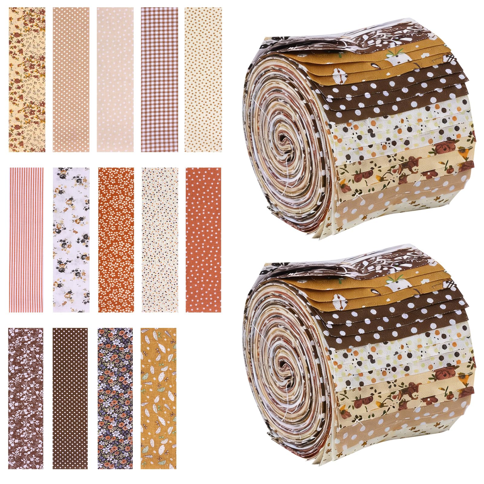 Yuekuntj Brown 84 Pcs Jelly Roll Fabric Strip, Diy Cotton Jelly Roll Fabric, Pre-Cut Strips For Quilting, Patchwork Craft Cotton Quilting Strips, 6.3X50cm For Blanket Rug Upholstery Home Decor(Brown)