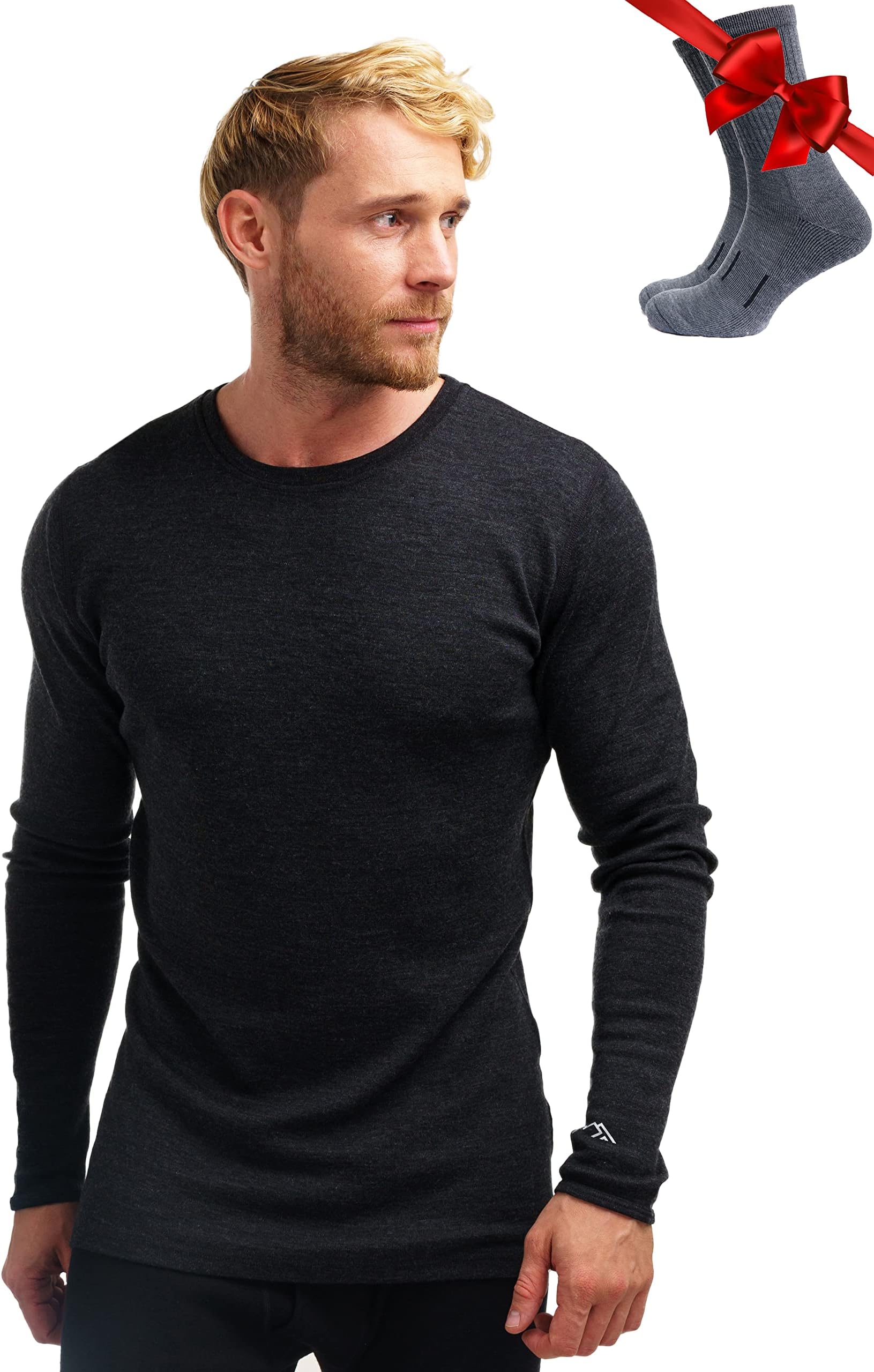 Merino Wool Base Layer Men - 100% Merino Wool Long Sleeve Thermal Shirts Lightweight, Midweight, Heavyweight
