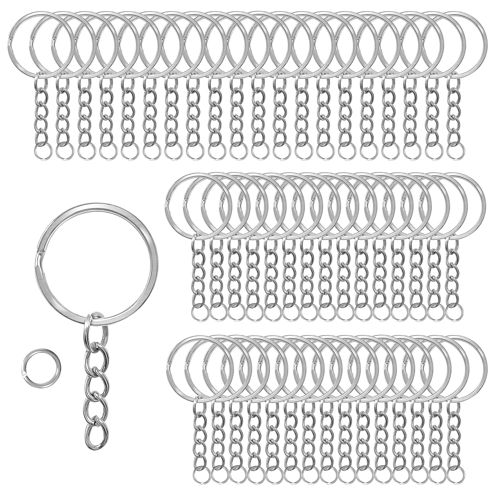 50 Stück 25mm Schlüsselring mit Kette Schlüsselanhänger mit Spaltringe für Schlüssel Handwerk DIY Schmuckherstellung, Glatte Oberfläche Schlüssel Ringe