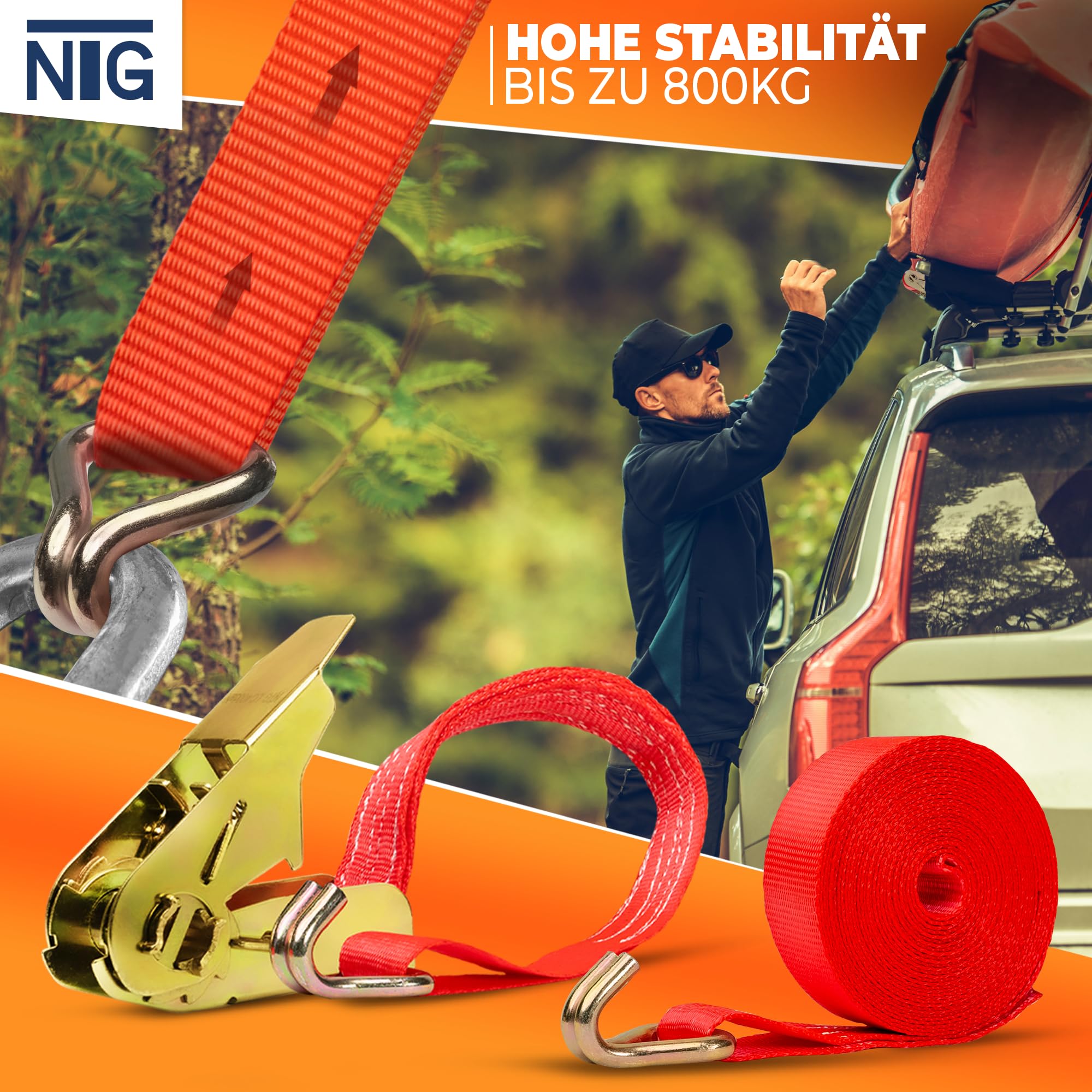 NTG 20 Stück Spanngurte mit Ratsche - 6m Länge 800 kg Belastbarkeit - TÜV/GS geprüft | Sichere Ladungssicherung für Transporte | Robust und Wetterfest