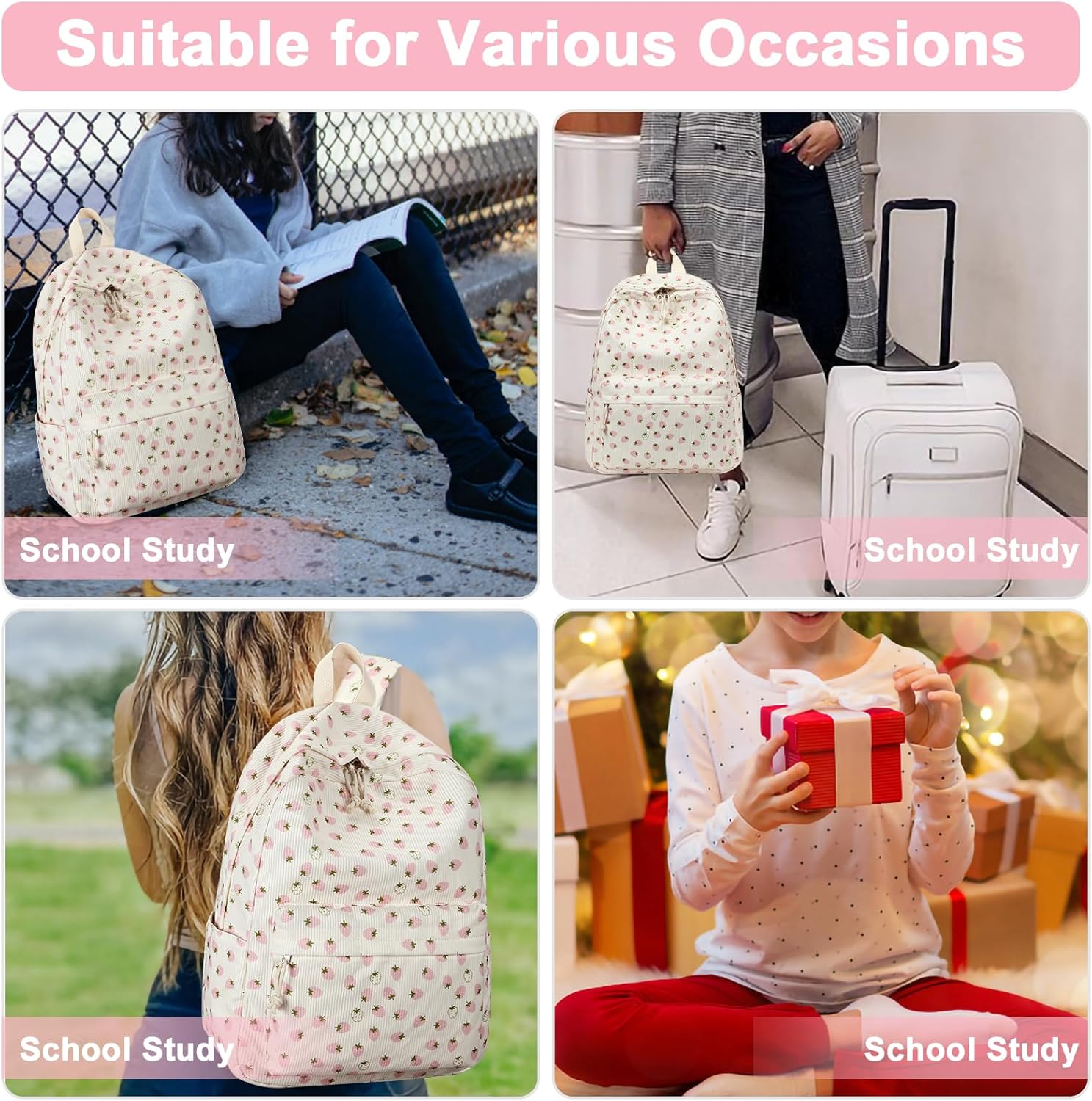 Bluboon School Backpack for Teen Girls Bookbags Elementary High School Corduroy Laptop Bags Women Travel Daypacks - Image 5