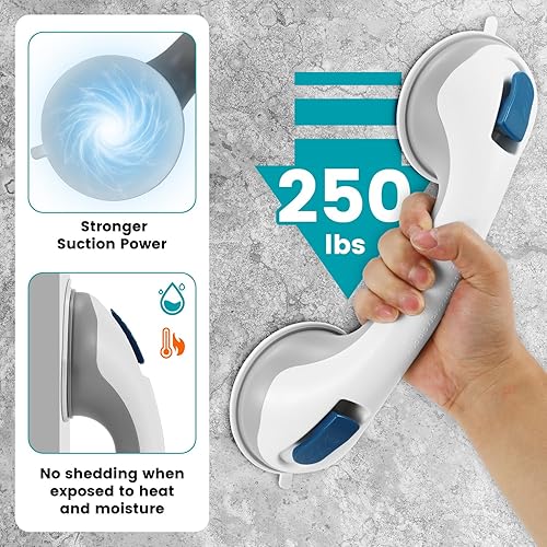 Miniatura 6 de Leychves Cepillo de ducha de doble cara con mango largo y 2 asas de ducha de 12 pulgadas, barras de agarre fuerte con ventosa