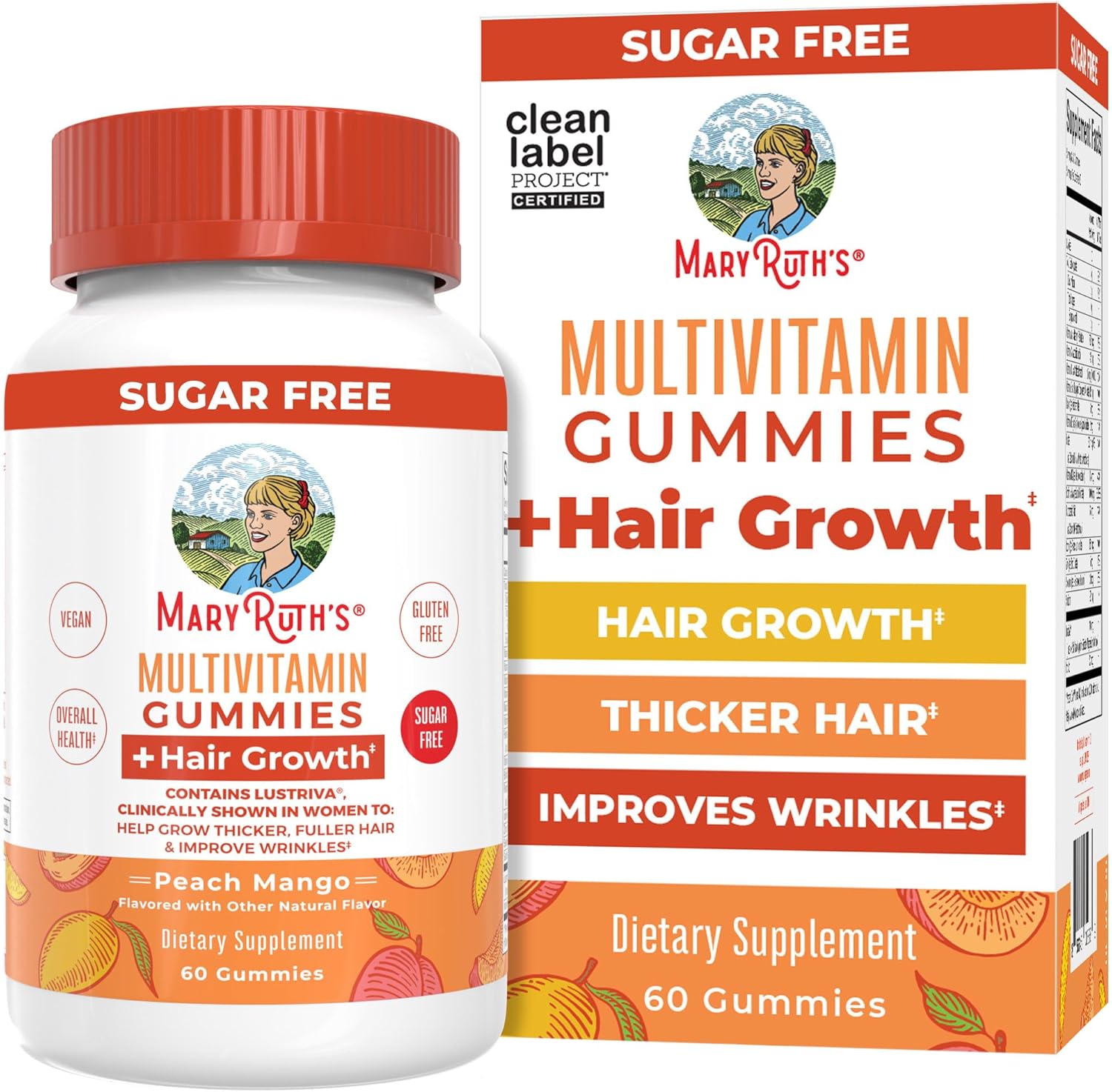 MaryRuth’s Multivitamin + Hair Growth Gummies | with Lustriva® | Biotin 10000mcg | B Vitamins | Formulated for Thicker Hair, Wrinkles, Fine Lines, Skin Care | Ages 18+ | 30 Servings