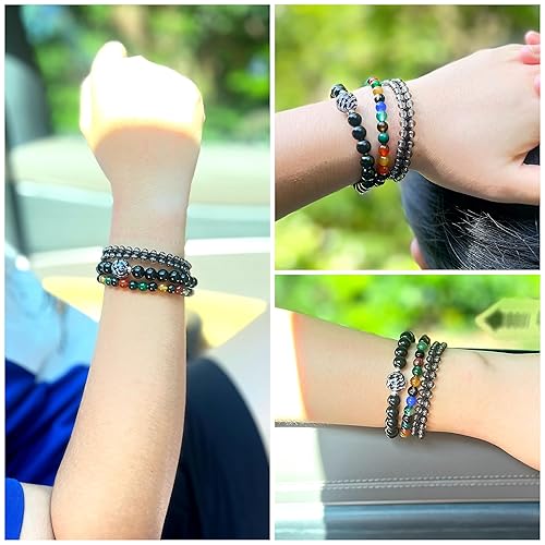 Miniatura 3 de Tourmaline Color Tourmaline Black Obsidian Beads Stretch Bracelet, Set of Three Handmade Bracelets Triple Protection Bracelet, Bring Luck Prosperity