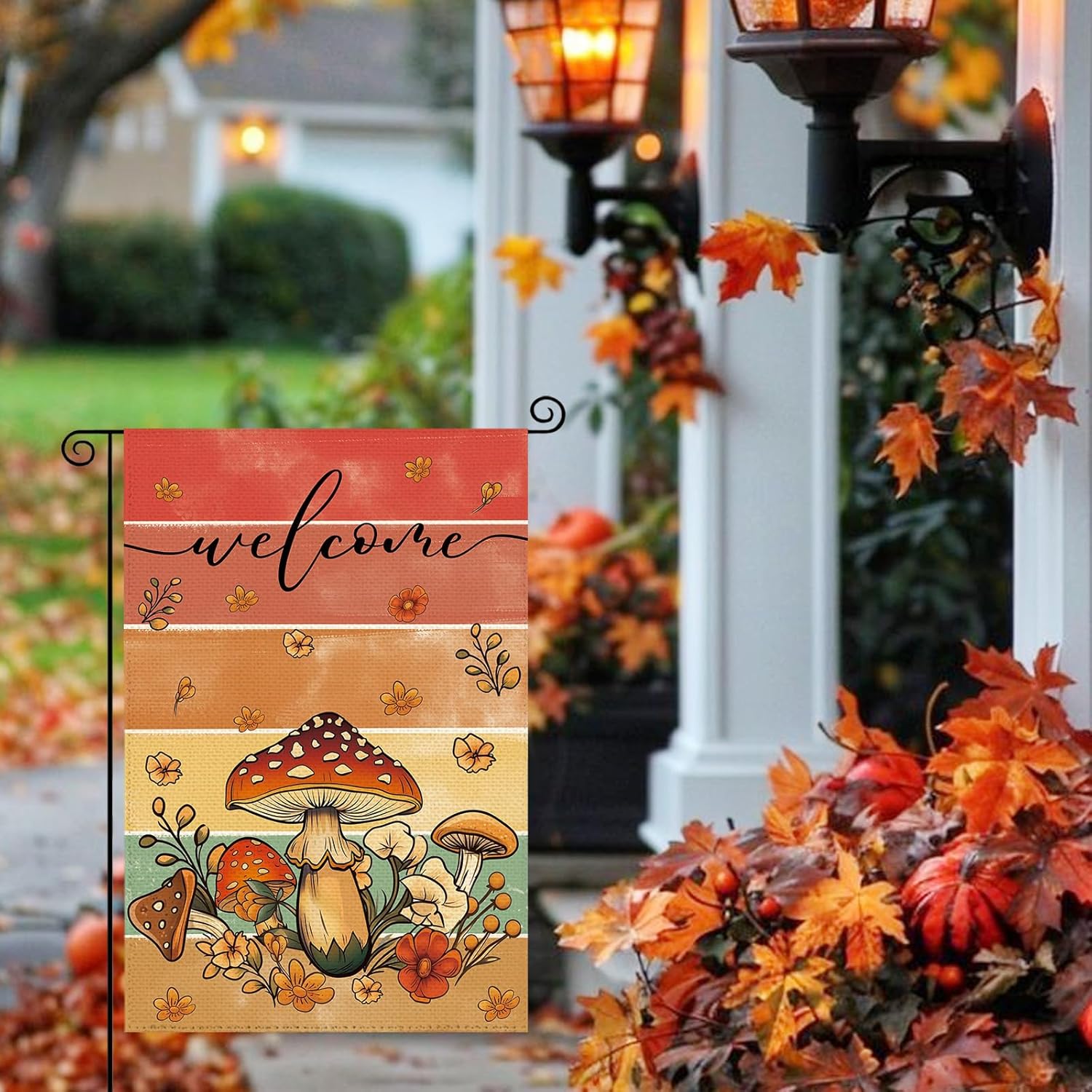 Fall Thanksgiving Harvest Mushroom Welcome Garden Flag 12 x 18 Inch Double Sided, Autumn Grateful Vintage Burlap Small Yard Flag Farmhouse Seasonal Holiday Patio Outdoor Outside Decoration - Image 4