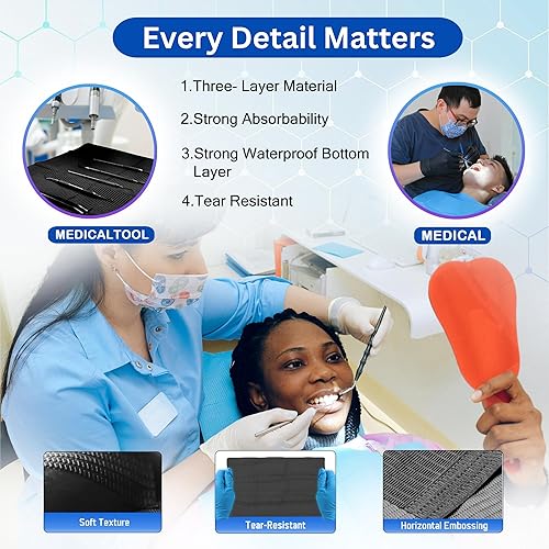 Miniatura 6 de Baberos dentales desechables (Paquete de 125) 13" x 18" - 3 capas impermeables, suministros para tatuajes, cubierta para pacientes - Suministros