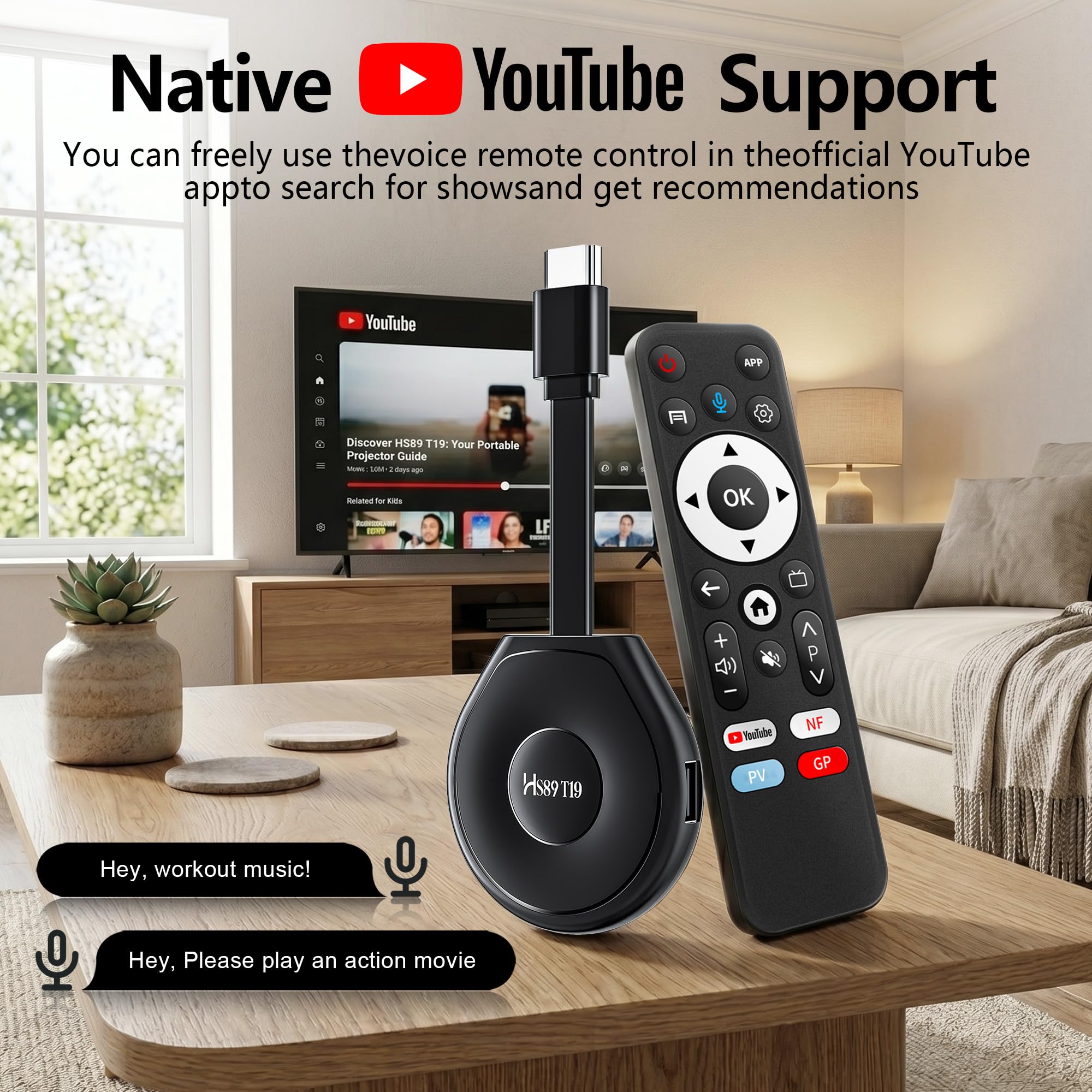Android 14 TV Stick, RK3539 Quad Core 4GB RAM 32GB ROM, 4K WiFi 6 USB3.0 | 64bit Cortex-A53 Chipset, Smart TV Stick Support 2.4G /5G Dual-band Wi-Fi BT 5.4, Ethernet 10/100M Streaming Stick TV
