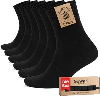 GoWith 6-Piece Bamboo Premium Black - Breathable Classic Men's - Women's Socks 3560 with Colorful Seamless Box