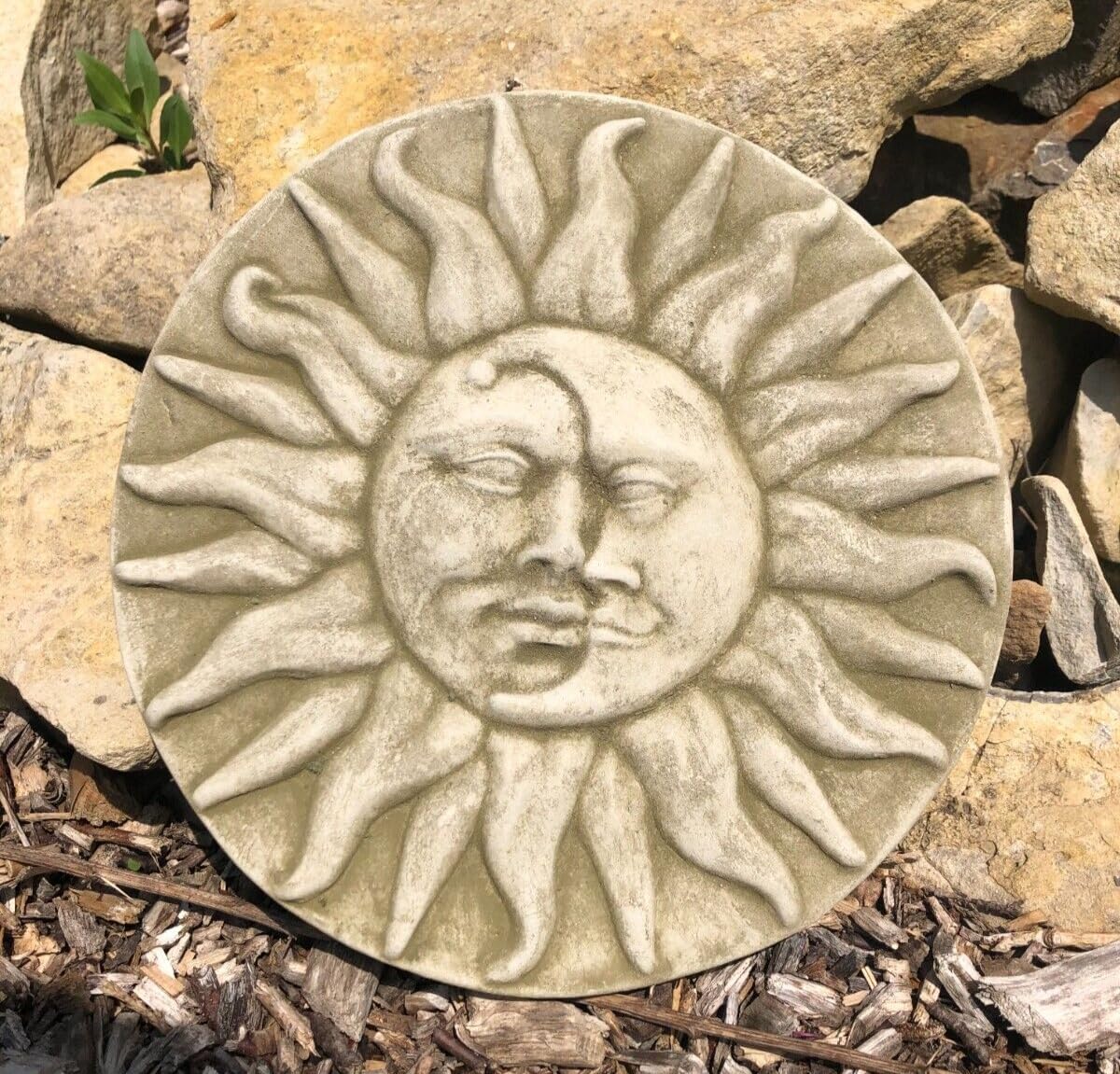 Sun + Moon Stone Hanging Plaque | Mediterranean Outdoor Statue Garden Ornament