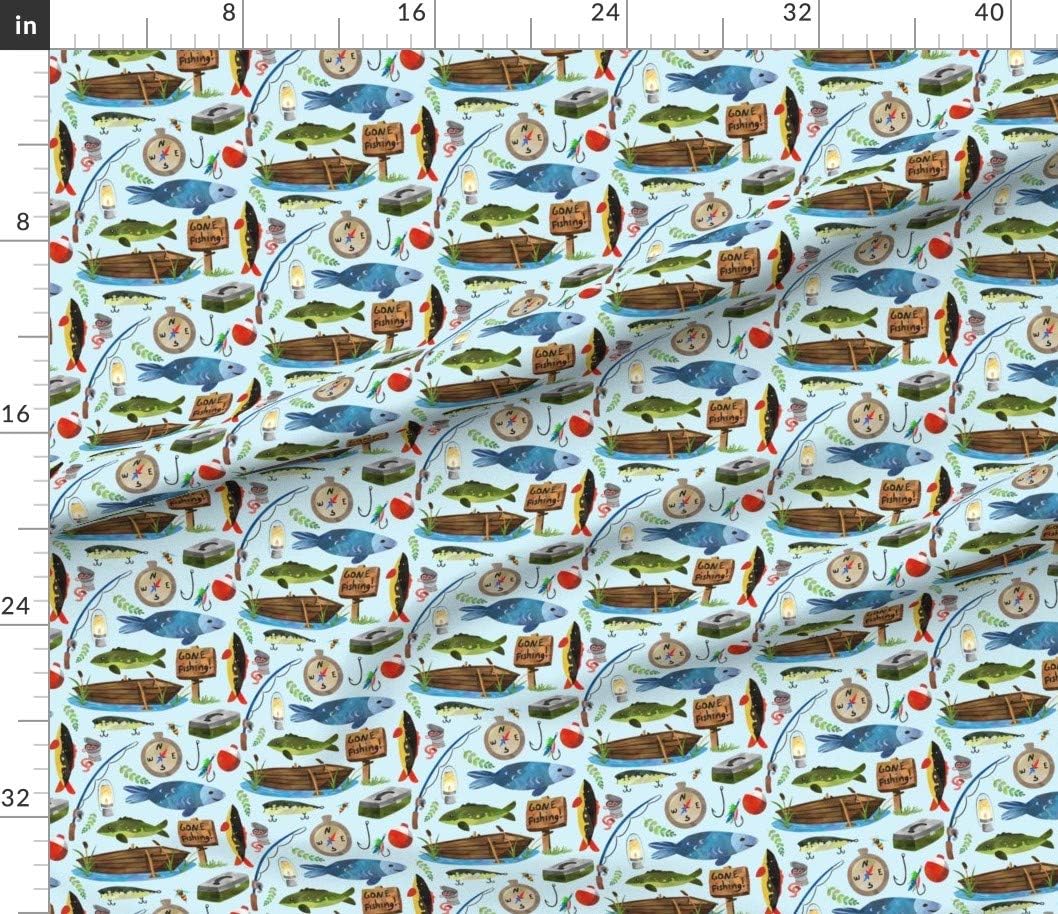 Spoonflower Fabric - Fishing Pale Blue Scale Boys Fish Summer Lake Outdoors Camping Printed on Petal Signature Cotton Fabric by The Yard - Sewing Quilting Apparel Crafts Decor