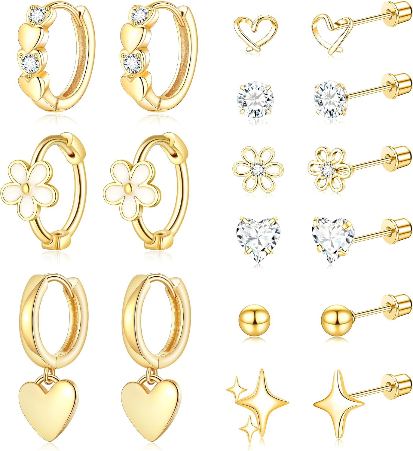 Stainless Steel Hypoallergenic Earrings for Girls Toddler Kids Baby Screw Flat Back Stud Earrings Set for Teen Jewelry