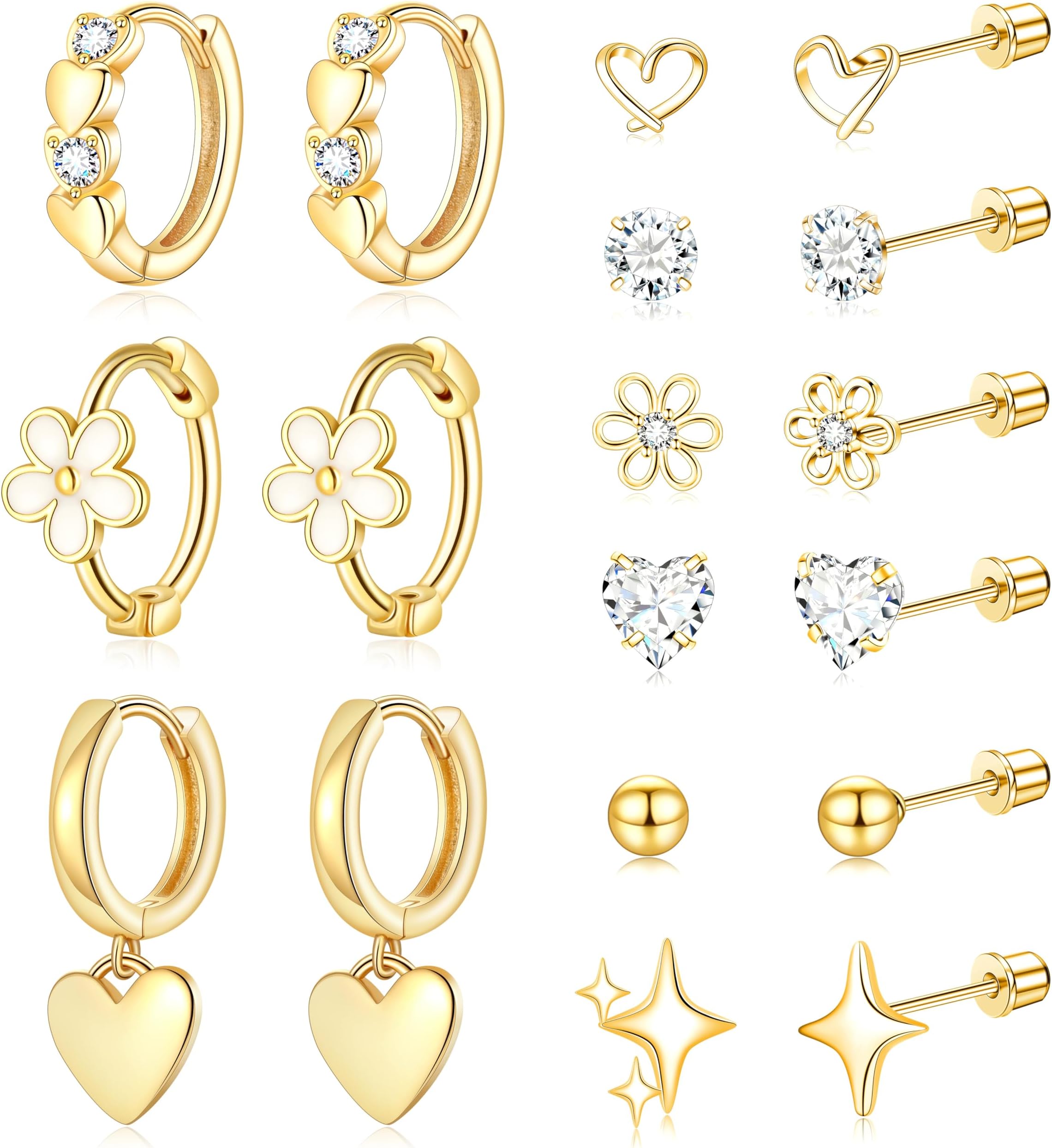 Stainless Steel Hypoallergenic Earrings for Girls Toddler Kids Baby Screw Flat Back Stud Earrings Set for Teen Jewelry