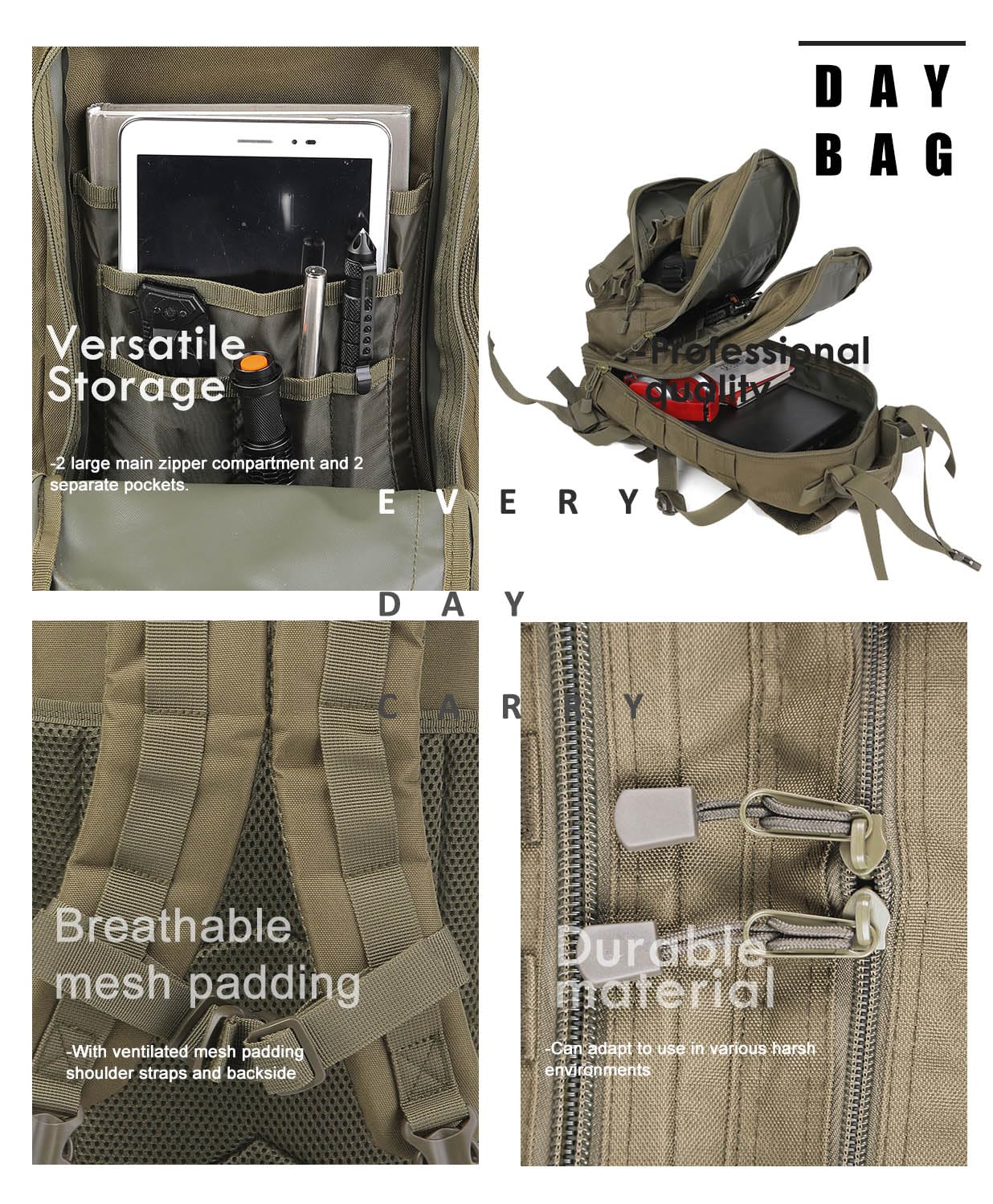Miramrax Mochila táctica pequeña militar – Mochila de 30 L para hombre, mochila de asalto Molle, bolsa de insectos para senderismo y camping
