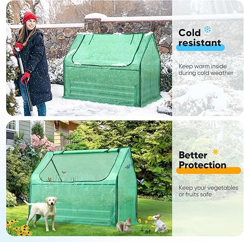 Miniatura 5 de Quictent juego de cama de cultivo elevada de acero galvanizado extragrueso, 4 x 3 x 1 pie, uso dual, con invernadero, con 2 grandes ventanas