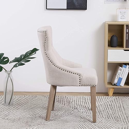 Miniatura 6 de BTEXPERT BB5109-2 Parsons tapizadas con respaldo alto para comedor sillas laterales de madera maciza adornos de uñas paquete de 2 unidades tela de