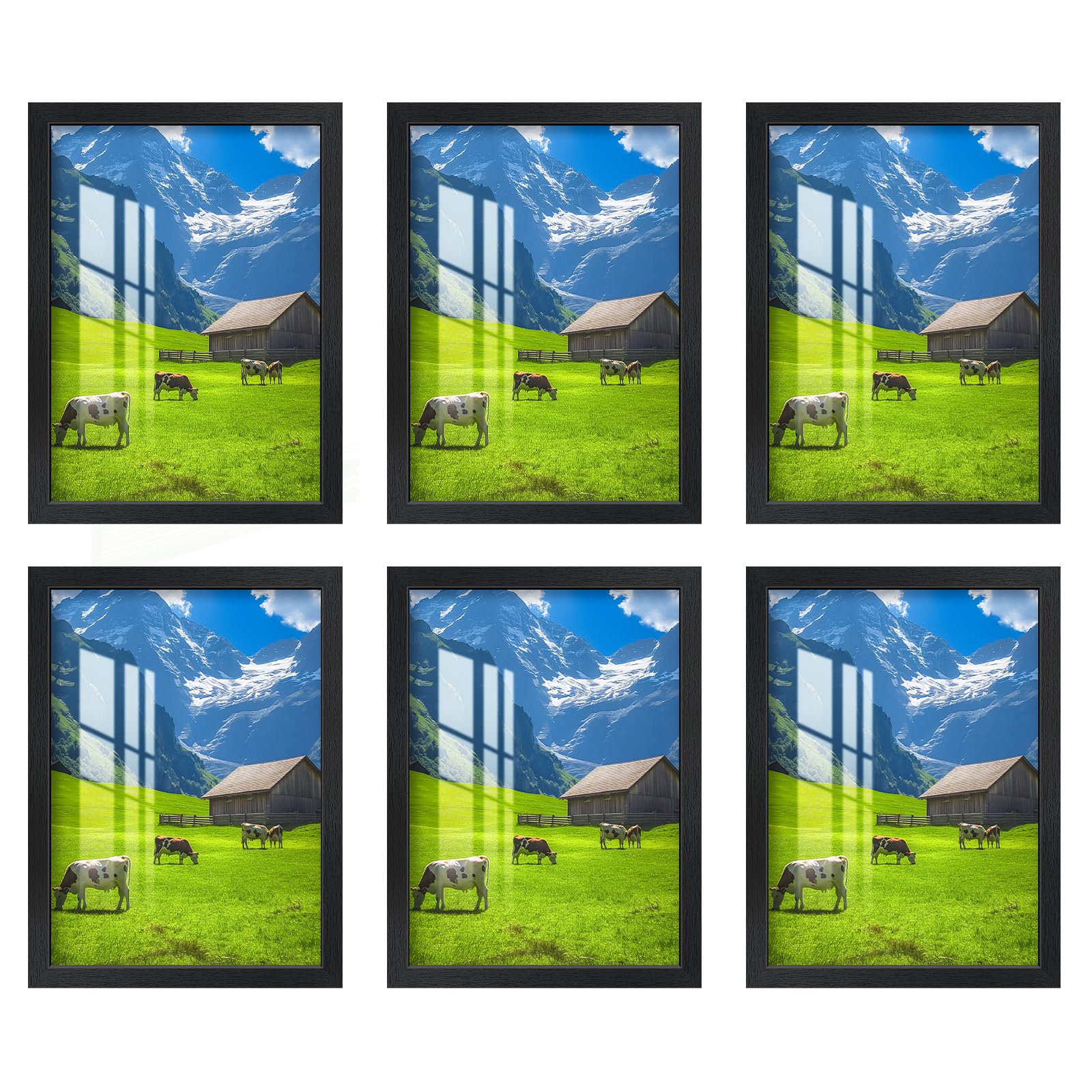 6 Pack 2cm A3 Picture Frames 30x40cm Black Photo Frame with HD Acrylic Glass MDF Wood Poster Frames for Photo Gallery Certificate Jigsaw Puzzles Artwork Horizontal or Vertical Wall Hanging or Tabletop