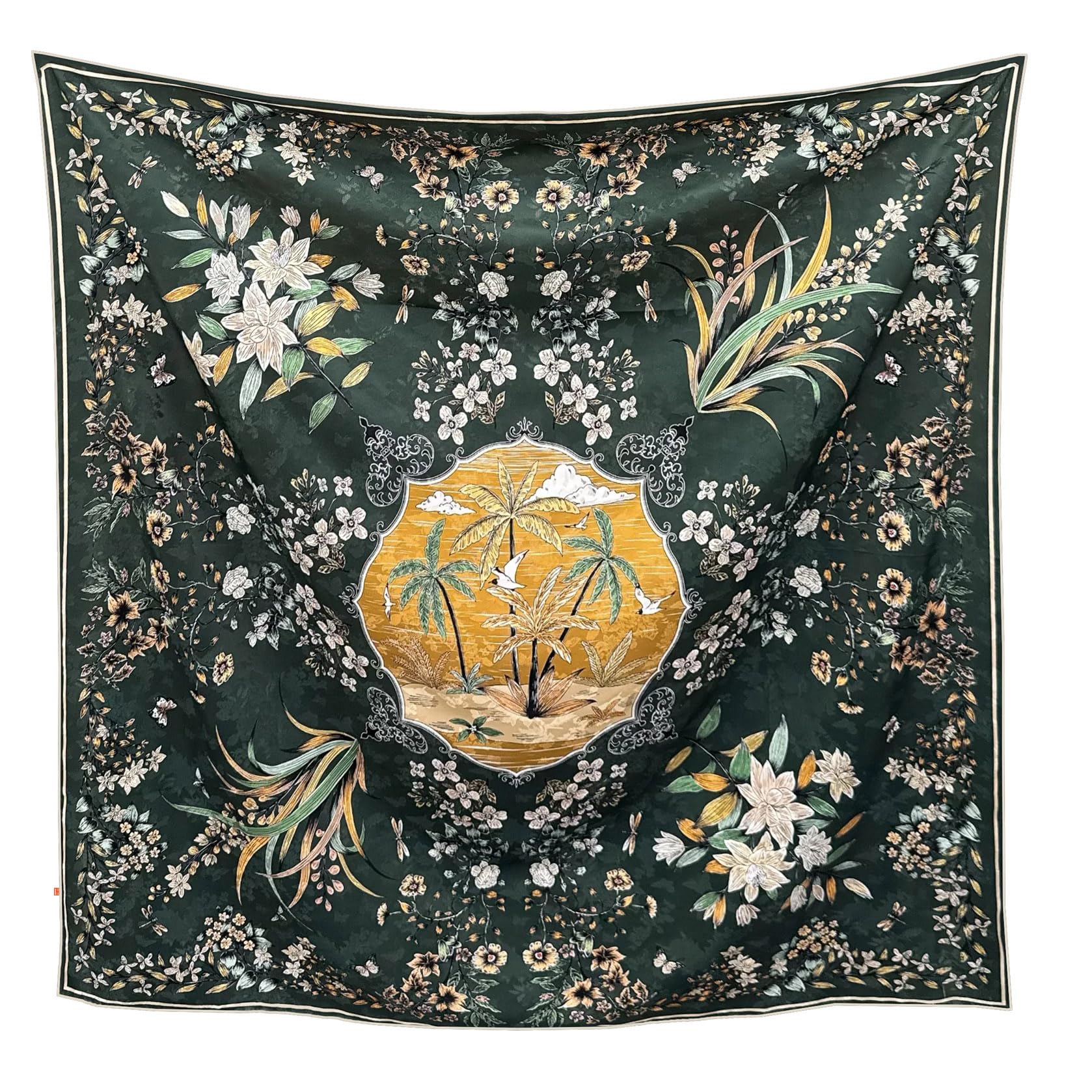 HangErFeng Sciarpa quadrata di seta reversibile Palm Beach Orchidea stampa scialle 1677