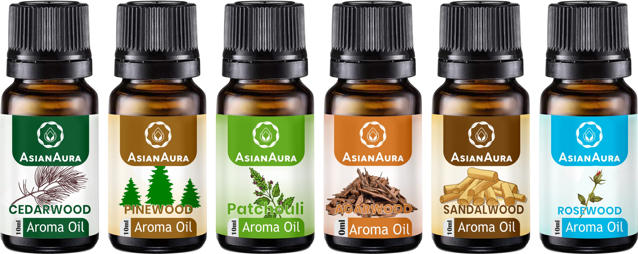 Asian Aura Diffuser Oil for Candle Burner & Electric Diffuser| Aromatherapy & Home Fragrance| Cedarwood, Pinewood, Patchouli, Agarwood, Sandalwood, Rosewood 10ml Each (Pack of 6)|Yoga/Meditation (B0CRYYYGDS) Amazon Price History, Amazon Price Tracker