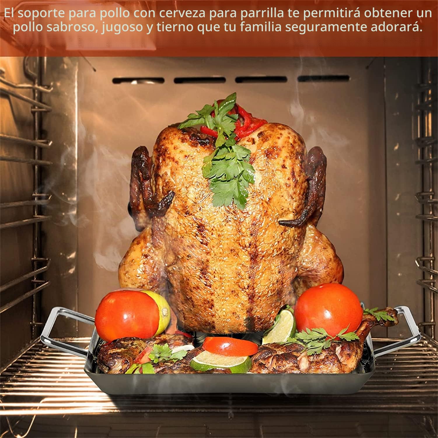 Pollo Barbacoa Soporte, Soporte para asador de Pollo de Cerveza, Soporte para Pollo de Acero Inoxidable con Bandeja de Goteo, para Acampar al Aire Libre con Barbacoa
