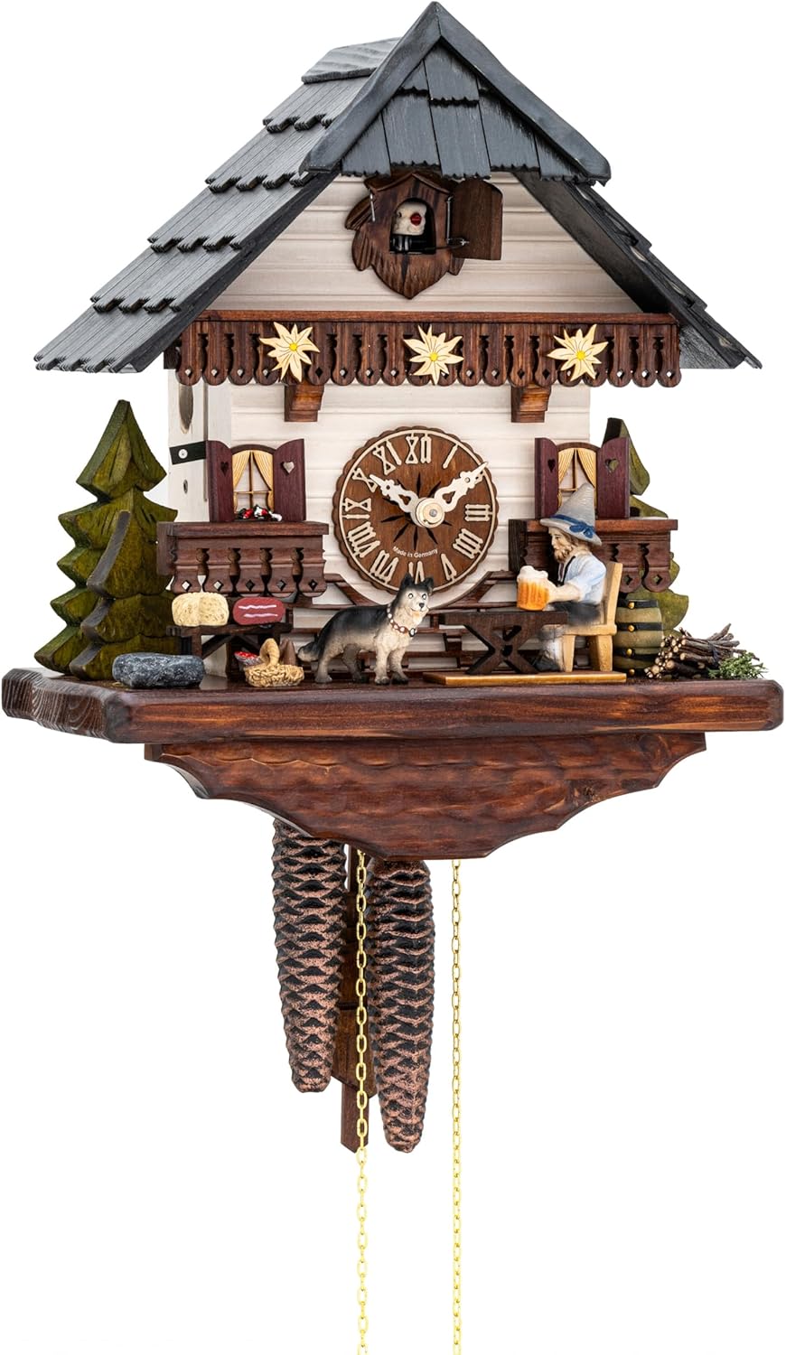 Hekas Cuckoo Clock Black Forest House with Moving Beer Drinker