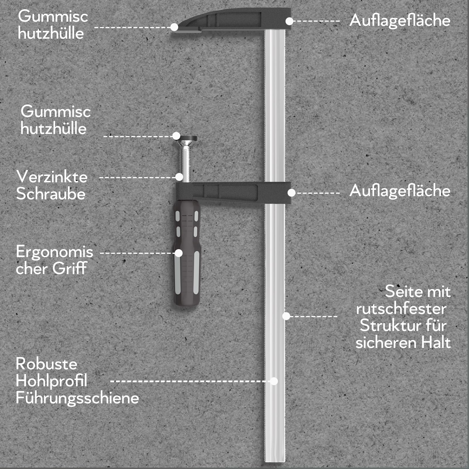 Schraubzwingen Set 4 Stück, Schraubzwinge 350mm Spannweite, Spannkraft 270kg, Maultiefe 90mm aus Ganzstahl, Schraubzwinge für Präzises Fixieren von Holzwerkstücken