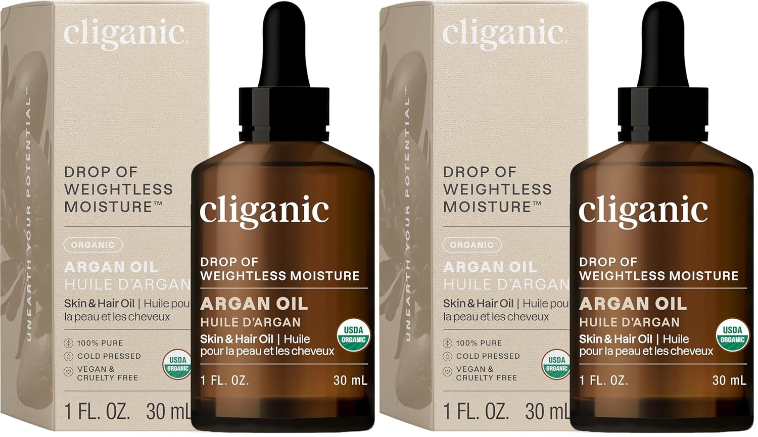 Cliganic Organic Argan Oil, 100% Pure (1oz) - for Hair, Face & Skin | Cold Pressed Carrier Oil