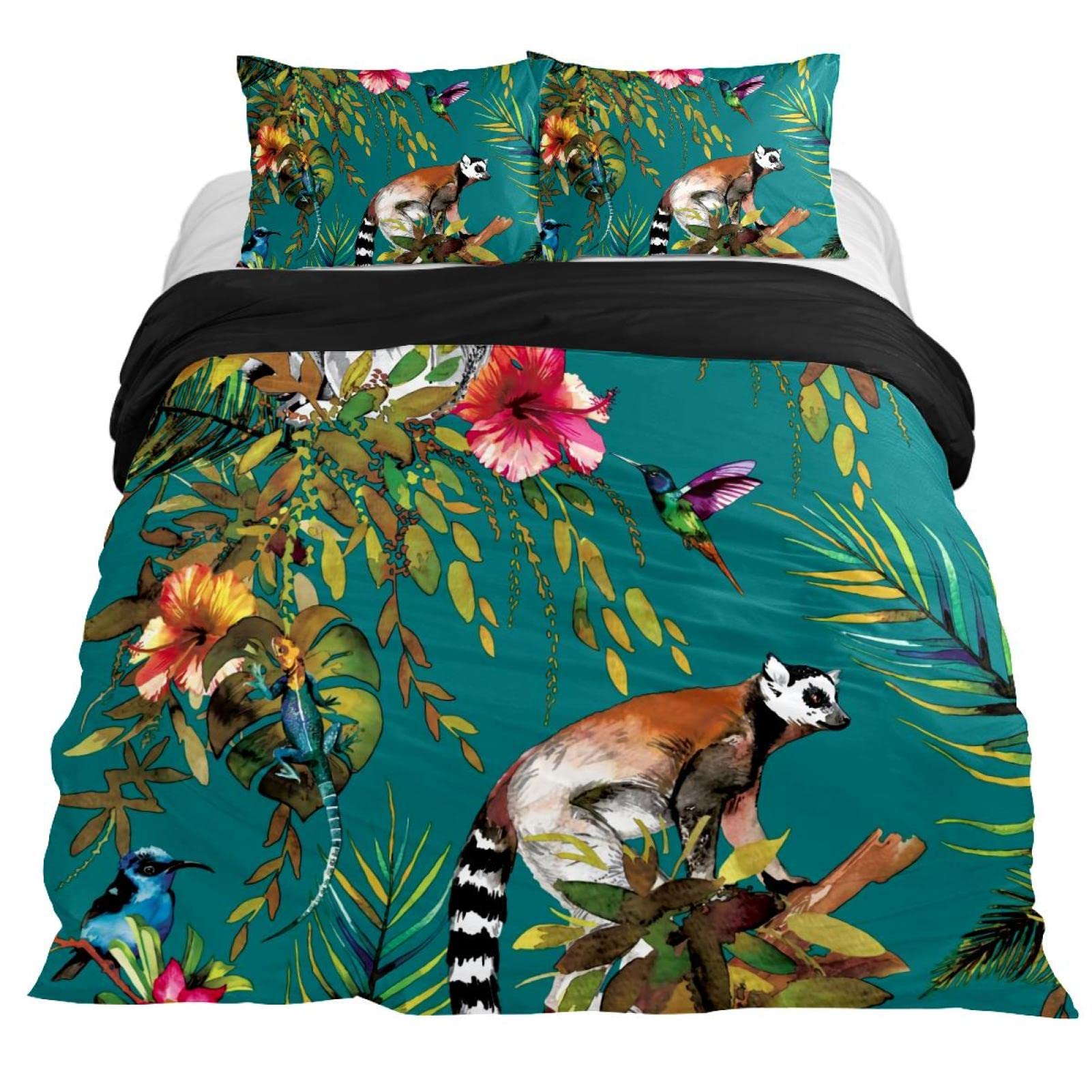 Eslifey Multi Cute Animal Lemur Soft 3 Pieces Duvet Cover Set Double Size 79" X 79" Bedding Set For Bedroom