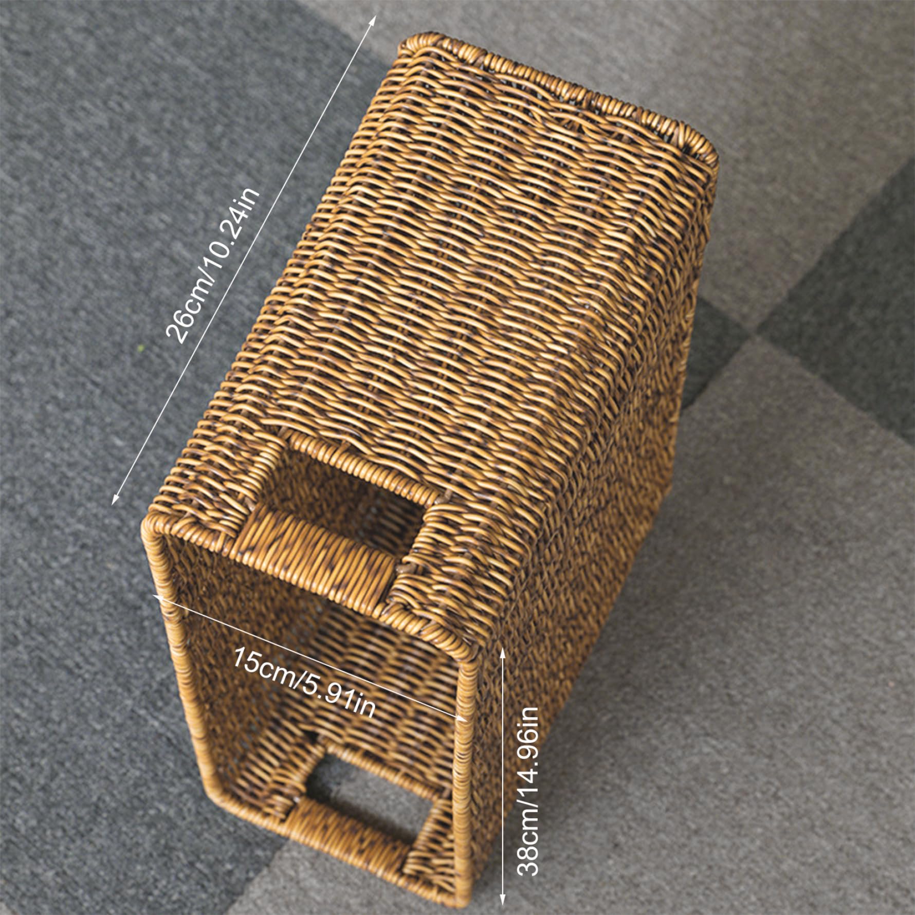 Panier de Rangement en Osier Panier de Magazine 15x10.2x5.9 Rack Magazine rotin tissé avec poignées Rangement rectangulaire pour journaux Bouteilles