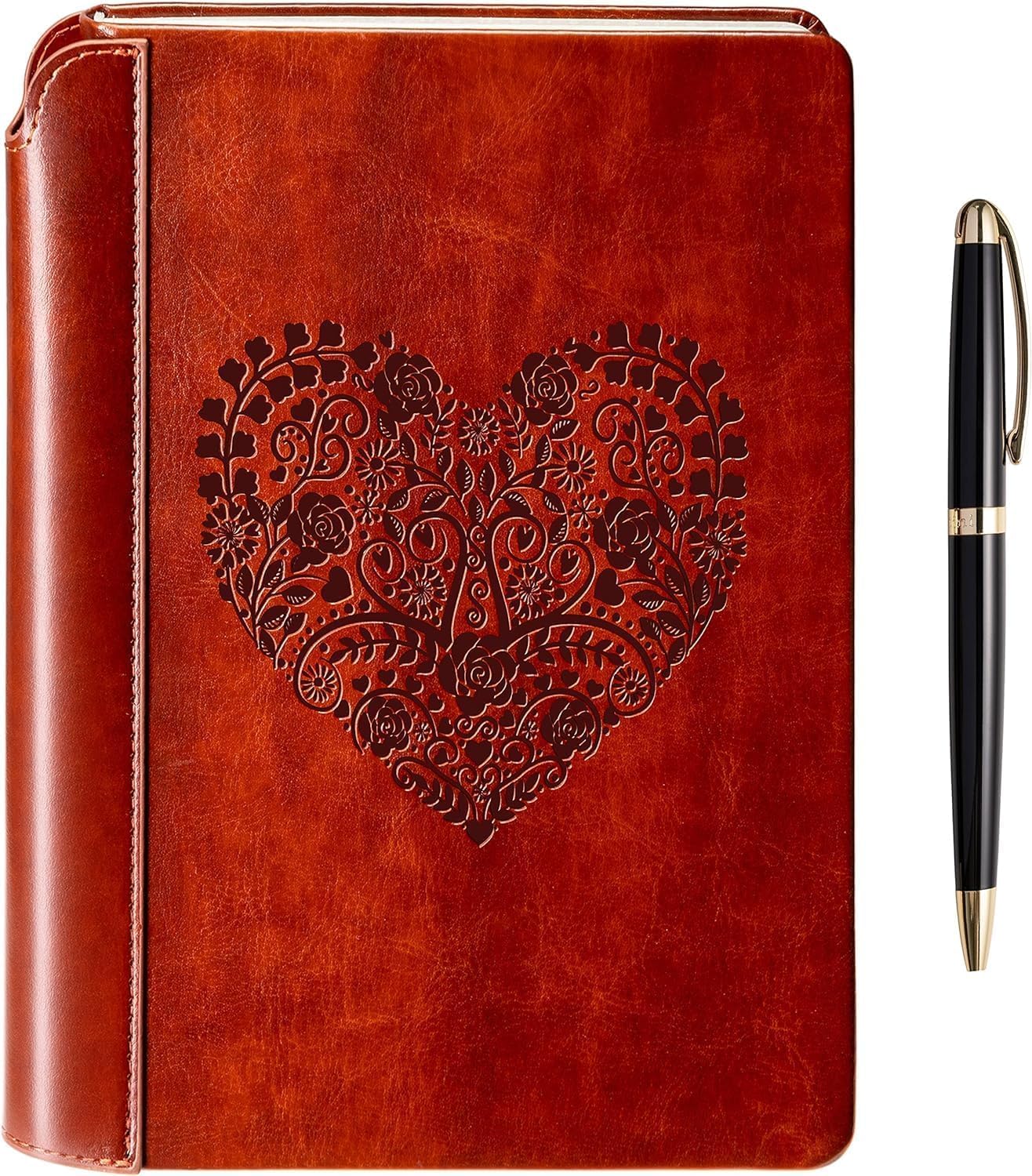 SETTINI® Lined Journal - Heart Journal for Writing Gift Set - Hardcover Vegan Leather, Includes Luxury Pen in a Unique Pen Holder, 192 Pages, 6 x 8.5 inches - Mothers Day Gifts