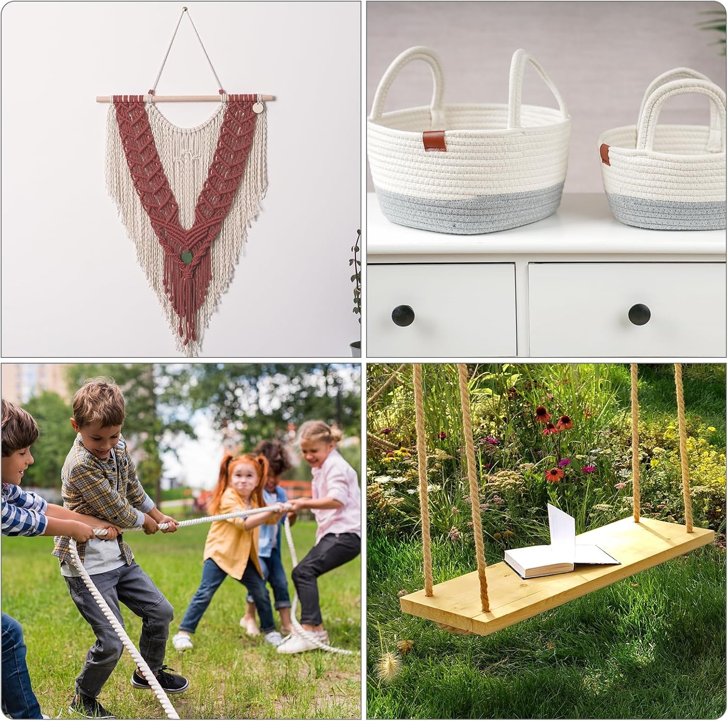 PATIKIL 1 Inch x 50 Feet Natural Twisted Cotton Rope 3 Strand Strong Thick Cotton Rope Tug of War Rope for Railings Crafts Home Decor, Blue