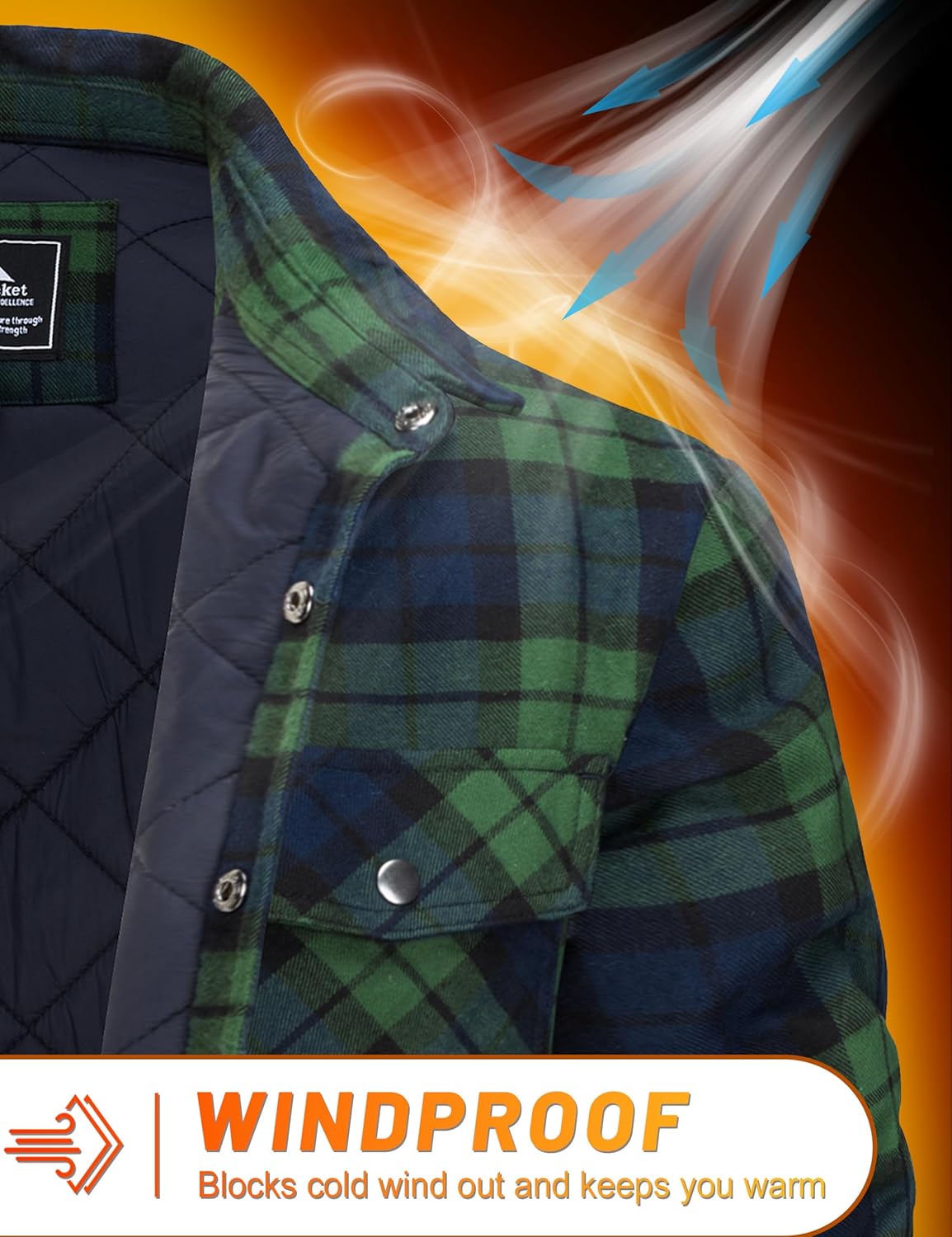 CRYSULLY Men's Flannel Shirt Jacket Cotton Quilted Lined Button Down Plaid Shirt Jacket Winter Warm Heavyweight Shackets - Image 4