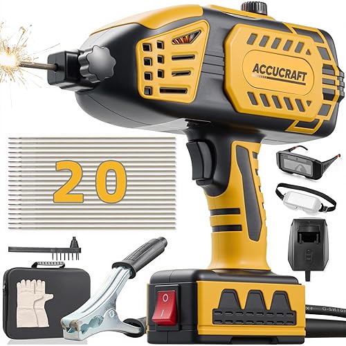 Portable Welding Machine, 110V Portable Welder Handheld with Auto Darkening Welding Goggles, ARC Welder Gun with IGBT Inverter 5 Variable Current Adjustment, Suitable for 1/16"-1/8" Welding Rods