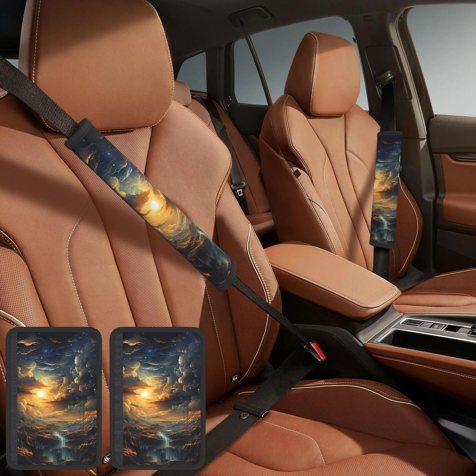 Seat Belt Cover 2 Pack Car Seat Belt Pad Personalized Seat Belt Cushion Pad Cover Celestial Night Sky Harness Pads Shoulder Strap Cover for Adults Truck SUV Backpack
