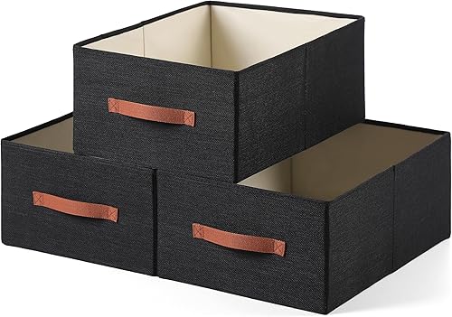 Miniatura 17 de Contenedores plegables de almacenamiento de lino, paquete de 3 cestas de almacenamiento grandes, lavables, contenedores de almacenamiento de ropa