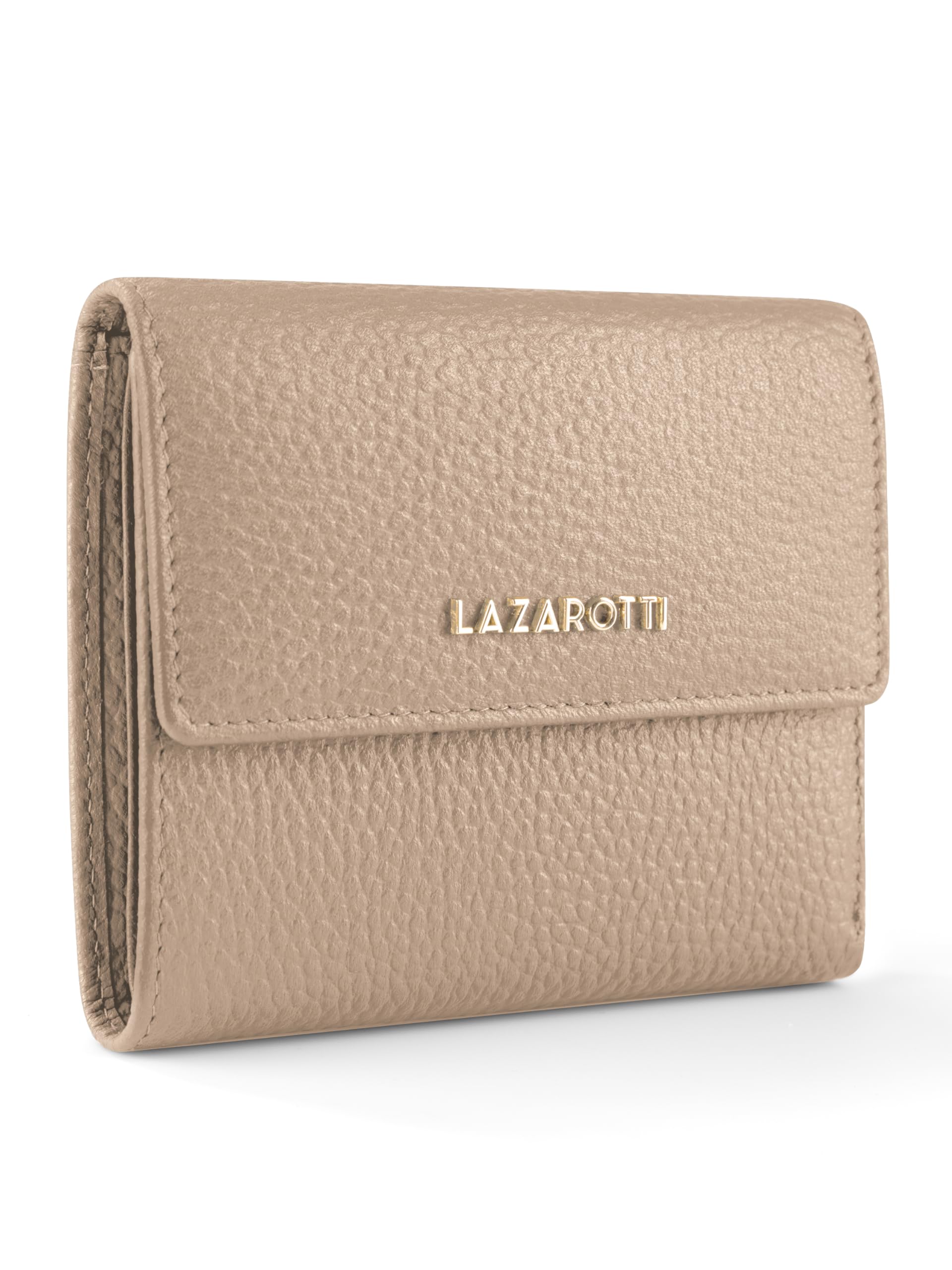 Lazarotti Bologna mittelgroße Leder Geldbörse Damen | mit Druckknopf, 8 Kartenfächer, Münzfach, RFID-Schutz | 12 x 10 x 3 cm (2 Breiten einstellbar)