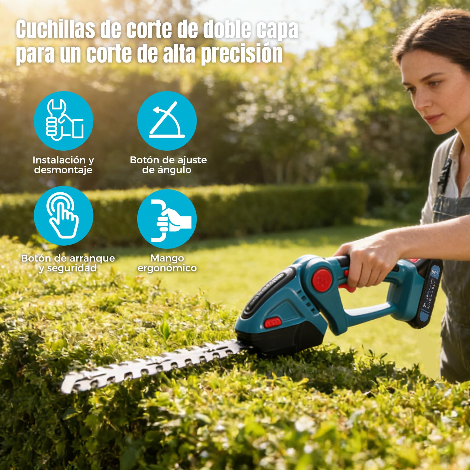 4 en 1 Motosierra y Cortasetos Telescópico a Batería, Compatible con Makita 18V, Podadora de Altura Extensible 2.5m con Correa, Motor de Cobre Puro de Alta Potencia, 2 Baterías para Poda de Jardín