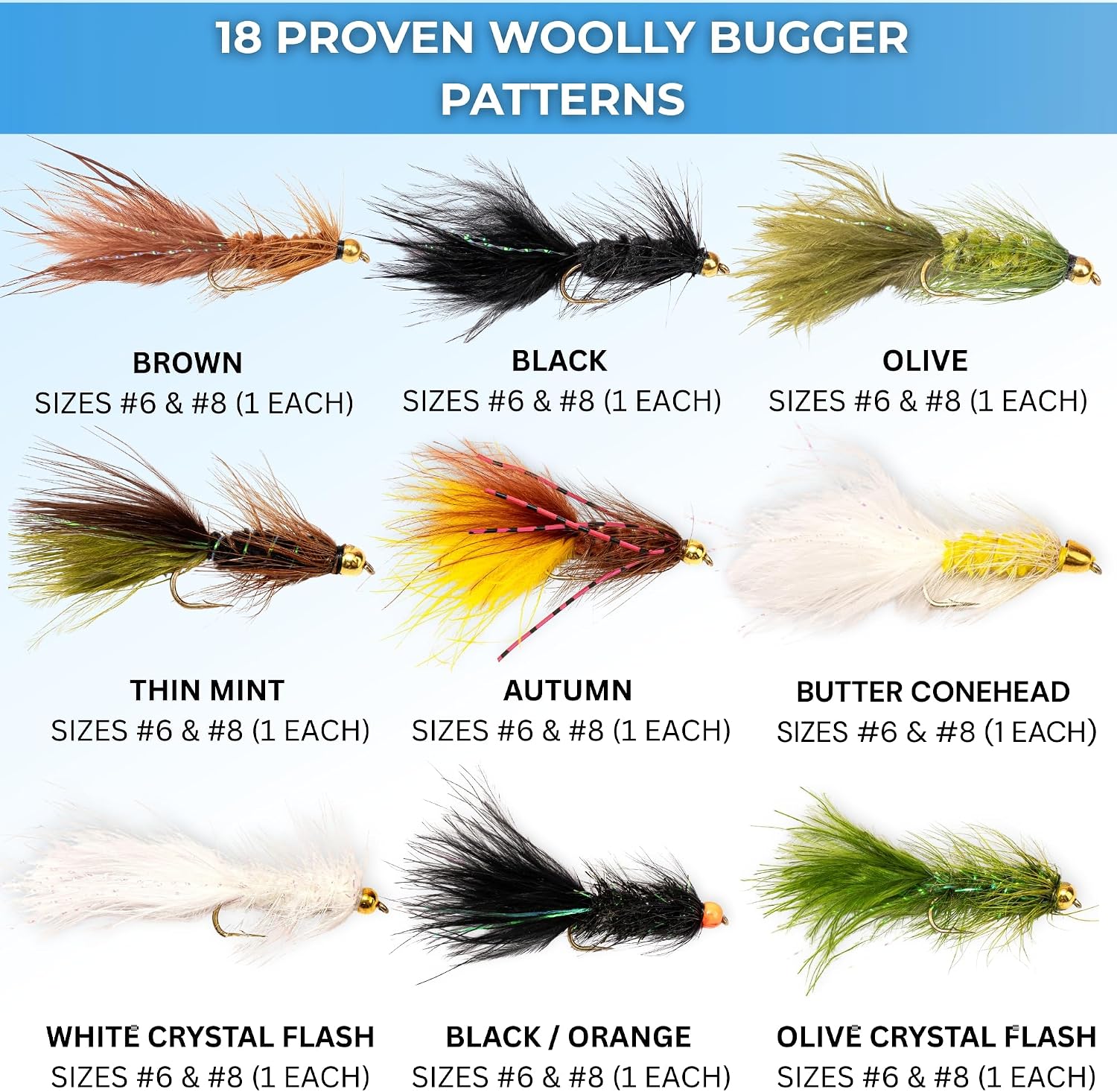 Woolly Bugger Fly Fishing Flies Assortment | Beadhead Streamer Wet Flies for Trout Bass Panfish | Versatile Sizes and Colors | Fly Fishing Lures for Rivers Lakes Streams