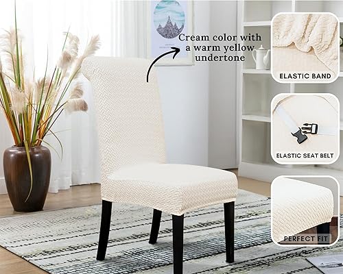 Miniatura 4 de SPRINGRICO Paquete de 4 fundas para sillas de comedor con cinturón de seguridad, fundas elásticas para sillas Parsons lavables, fundas protectoras