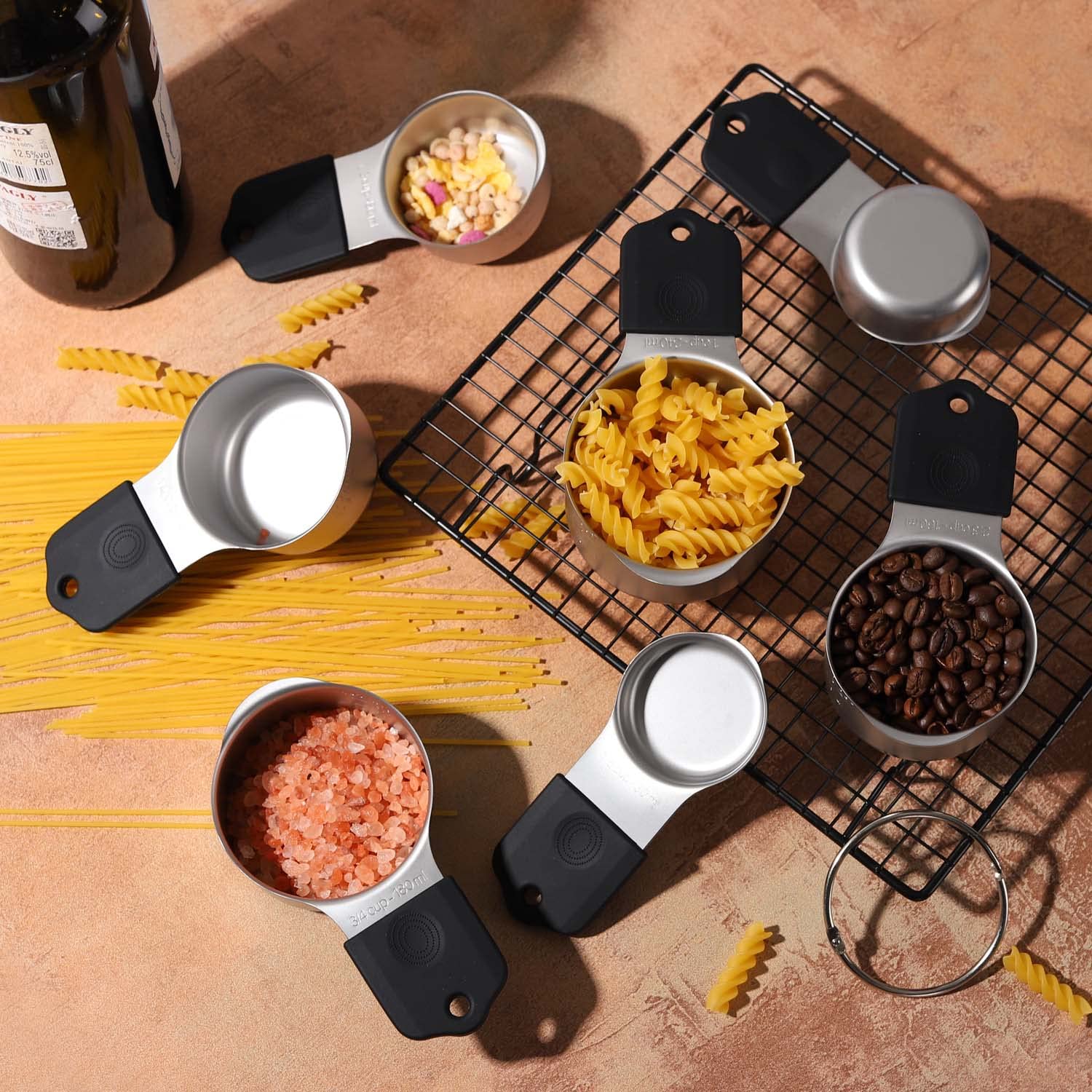 Juego 7 Tazas Medidoras Acero Inoxidable Apilables - 1/8 A 1 Taza, Grabado En Ml, Aptas Lavavajillas