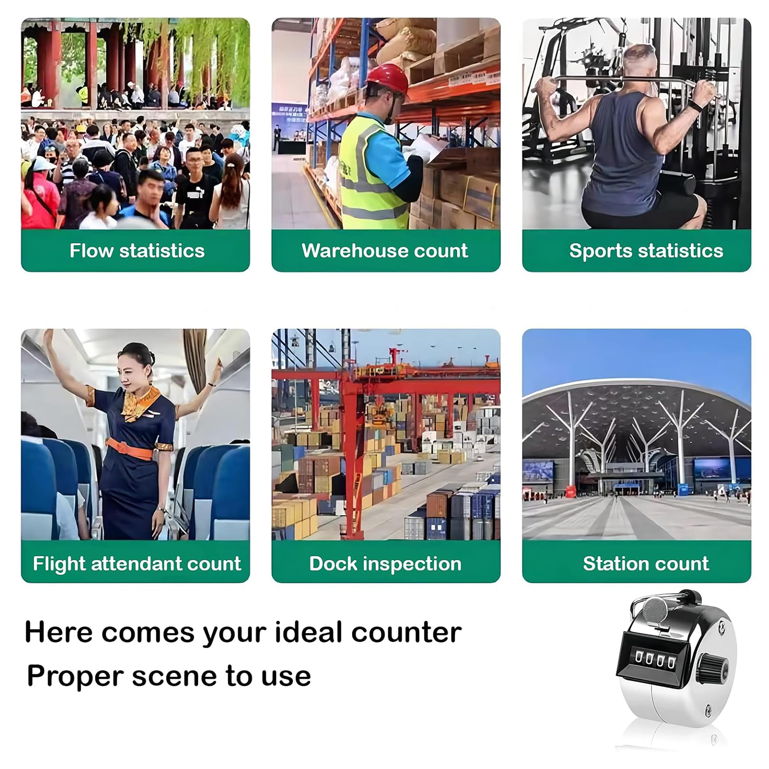 GLUN® Contador de 4 dígitos, contador de pasos de mano, diseño de metal duradero, uso en entrenamiento, tejido, pujas y conteo de pasos, paquete de 1