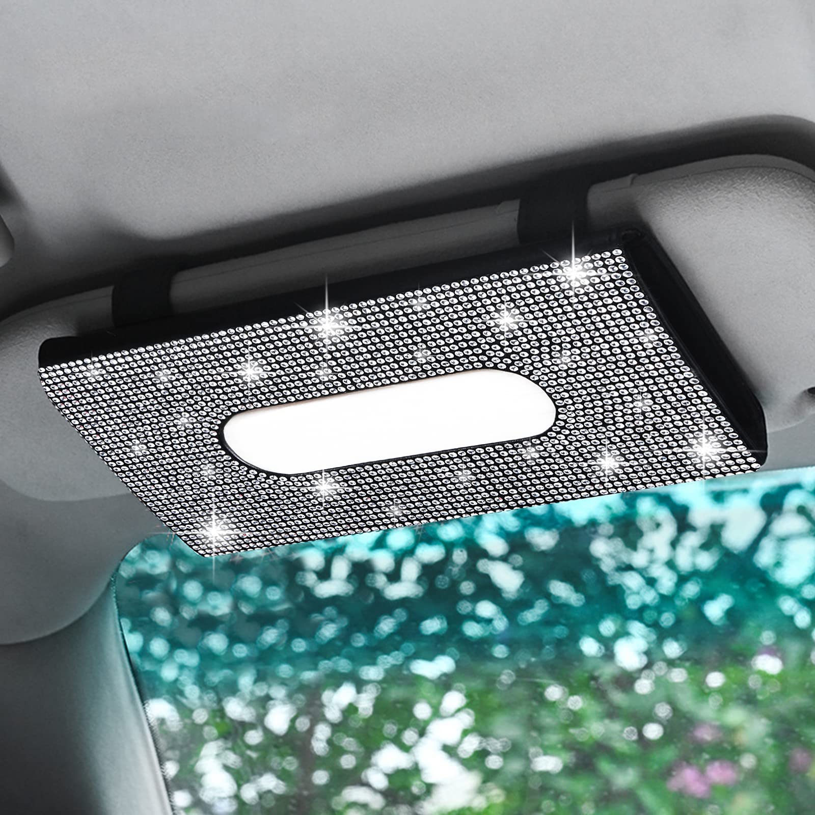 Bling Tissue Holder for Car, Mask Holder for Car, Sun Visor Car Tissue Holder, PU Leather Tissue Box Holder for Car Napkin Case for Universal Vehicle Bling Car Accessories